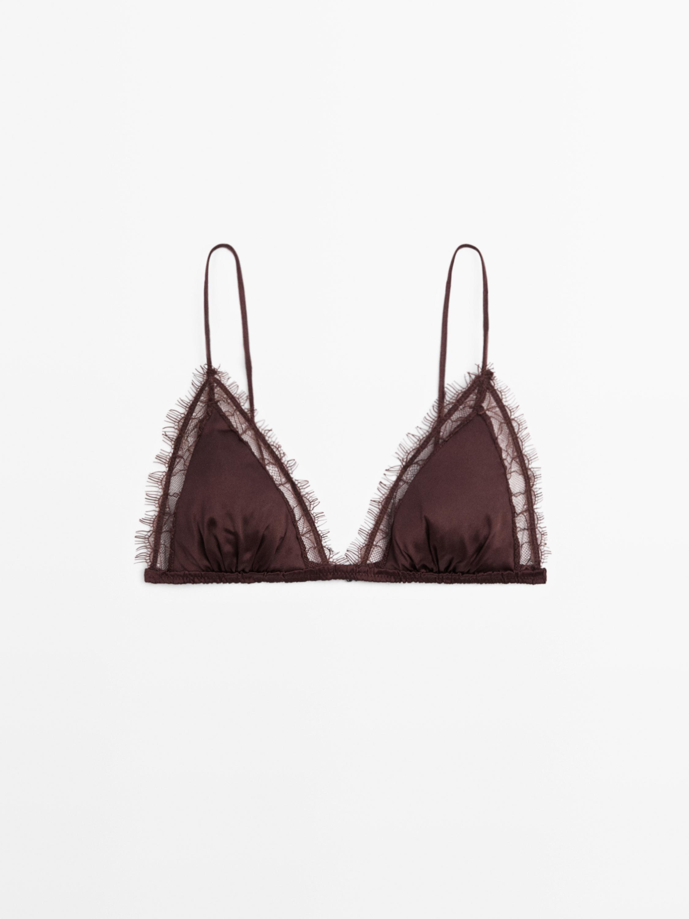 Silk and lace triangle bralette — BROWN