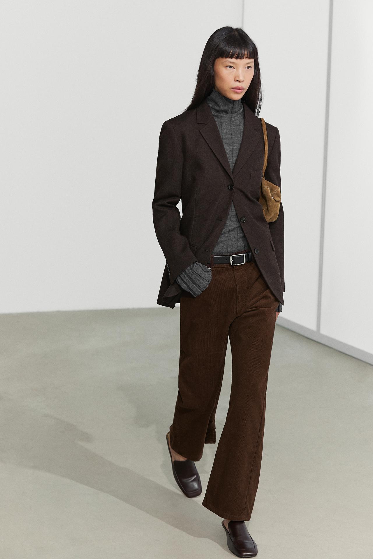100% wool button detail blazer — BROWN