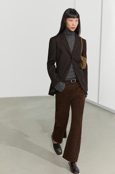 100% wool button detail blazer — BROWN 5