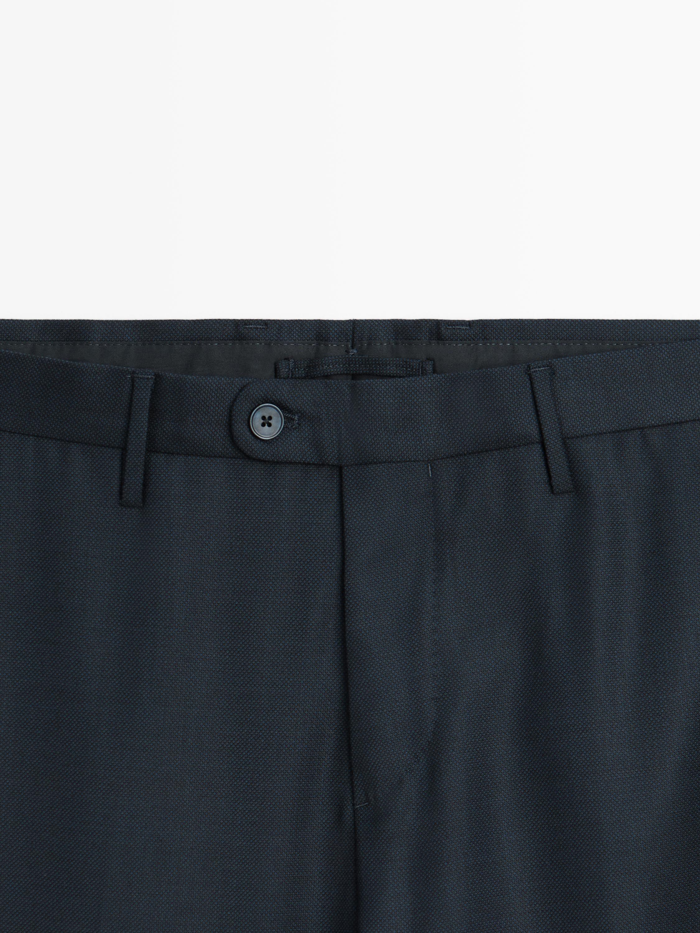 Cool wool micro-textured suit trousers — NAVY BLUE