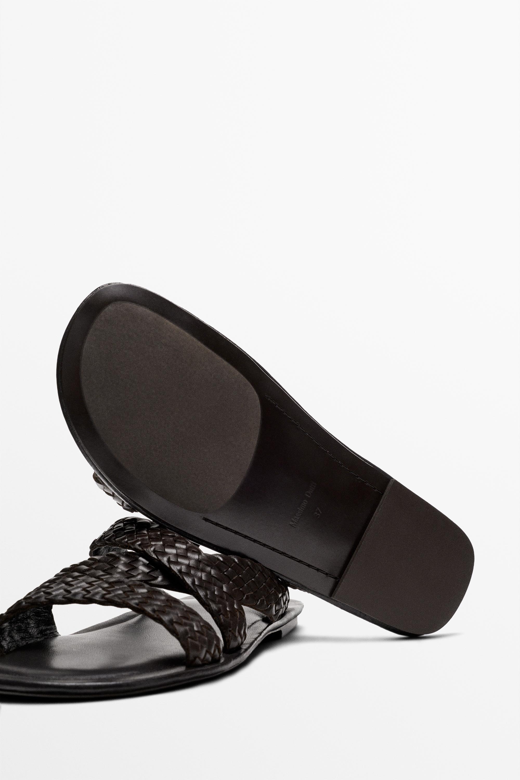Braided leather sandals — BROWN