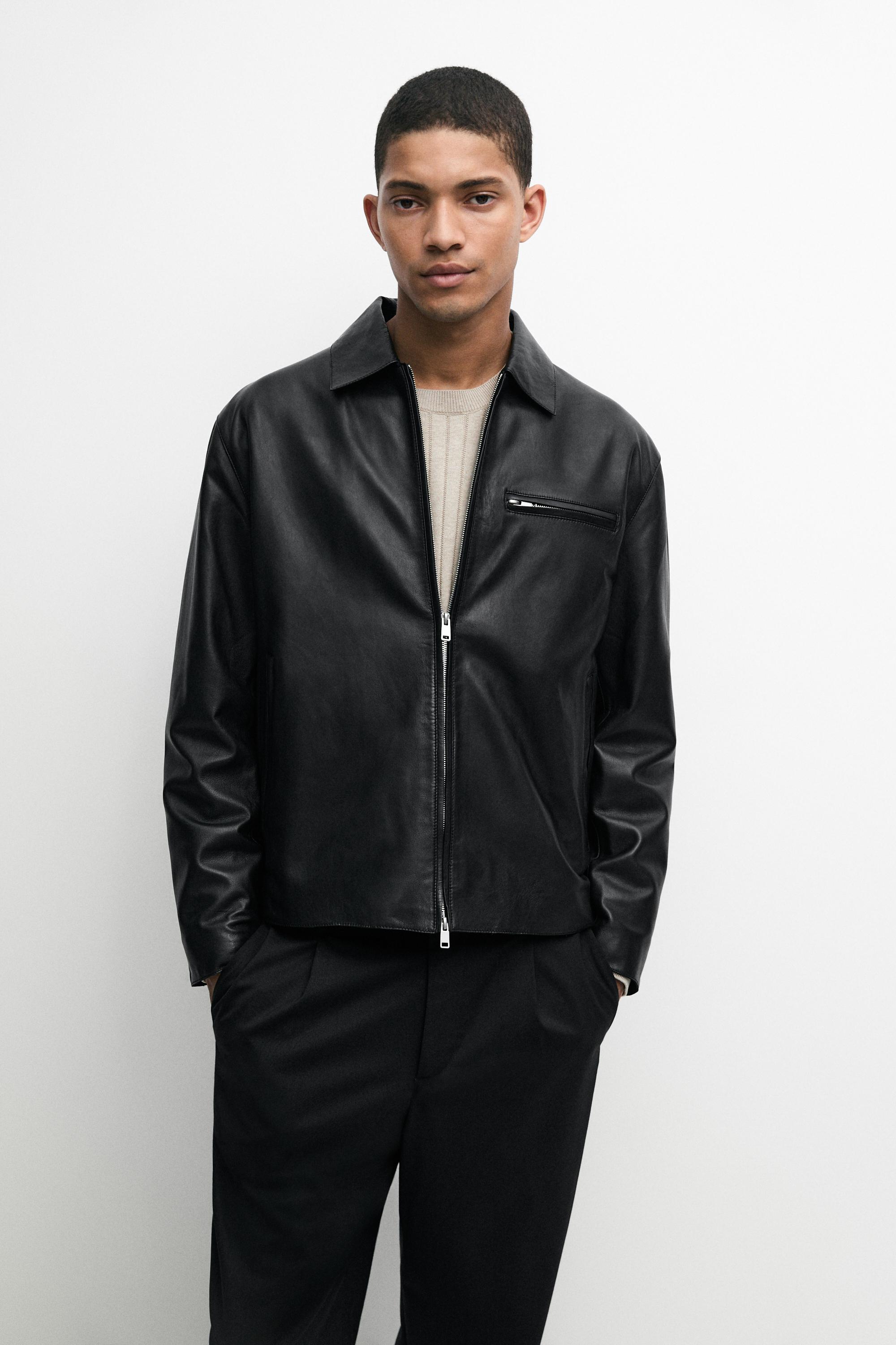Nappa leather jacket with pocket detail — BLACK
