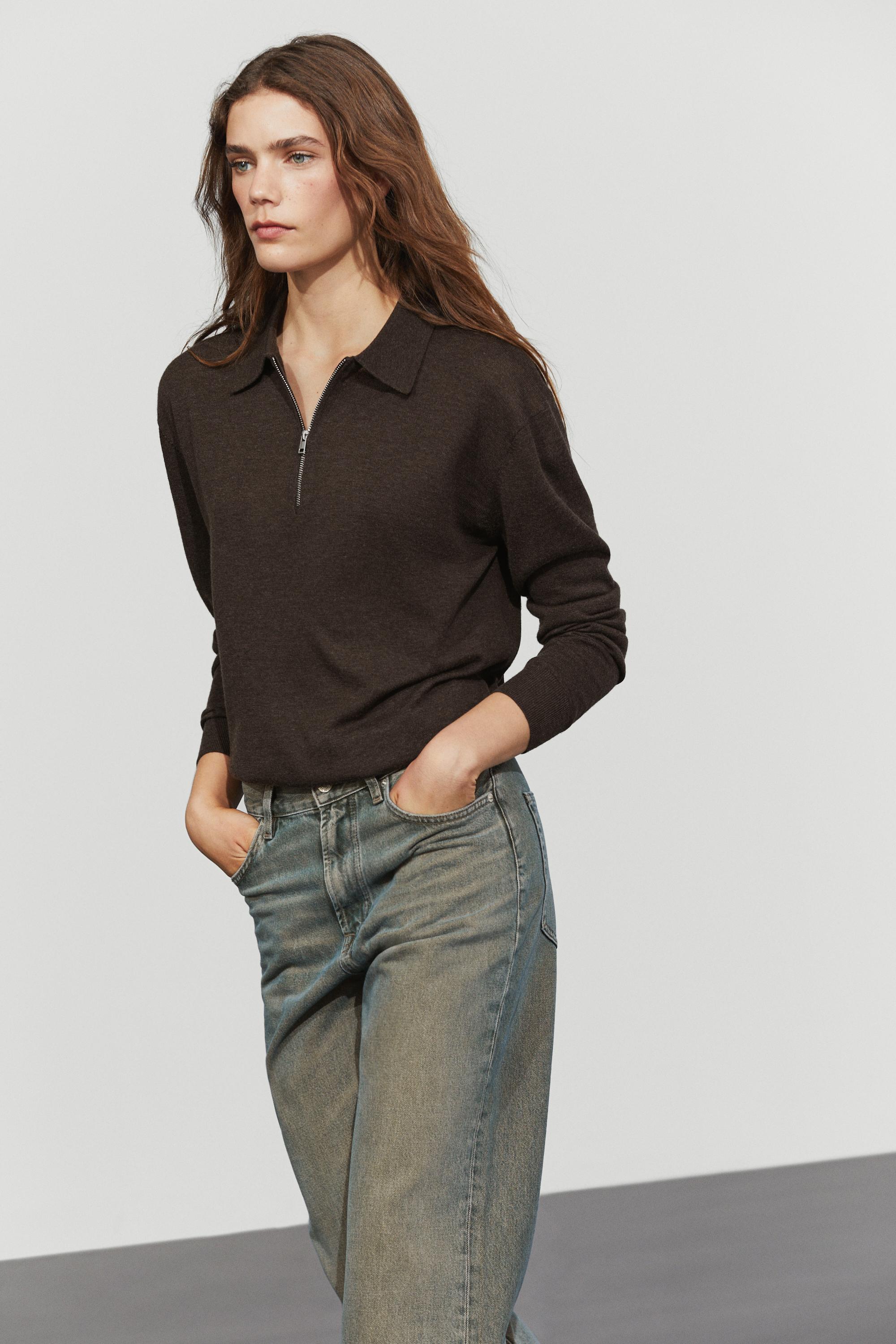 Pull en maille à col zippé et laine