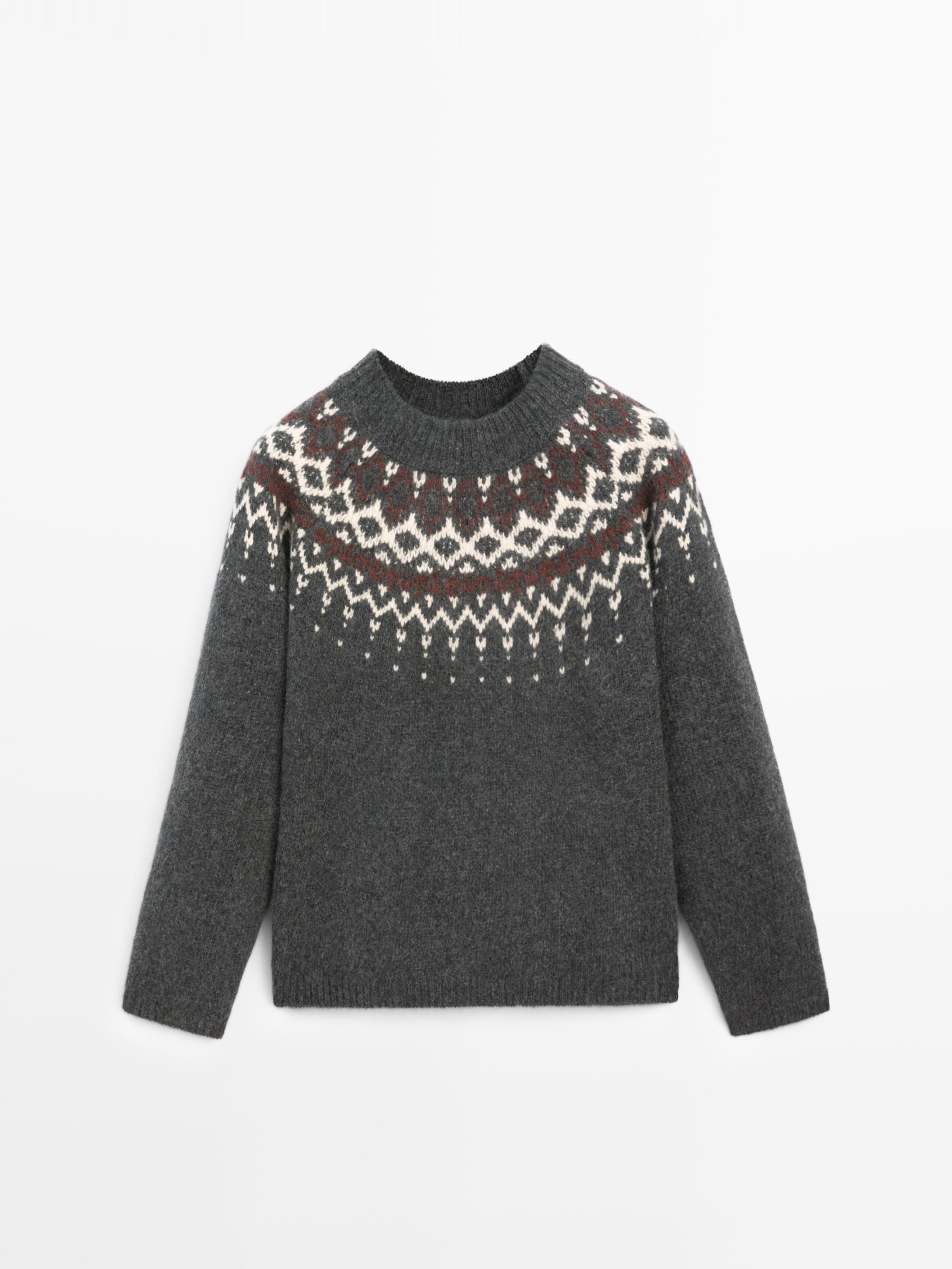 100% wool jacquard knit sweater