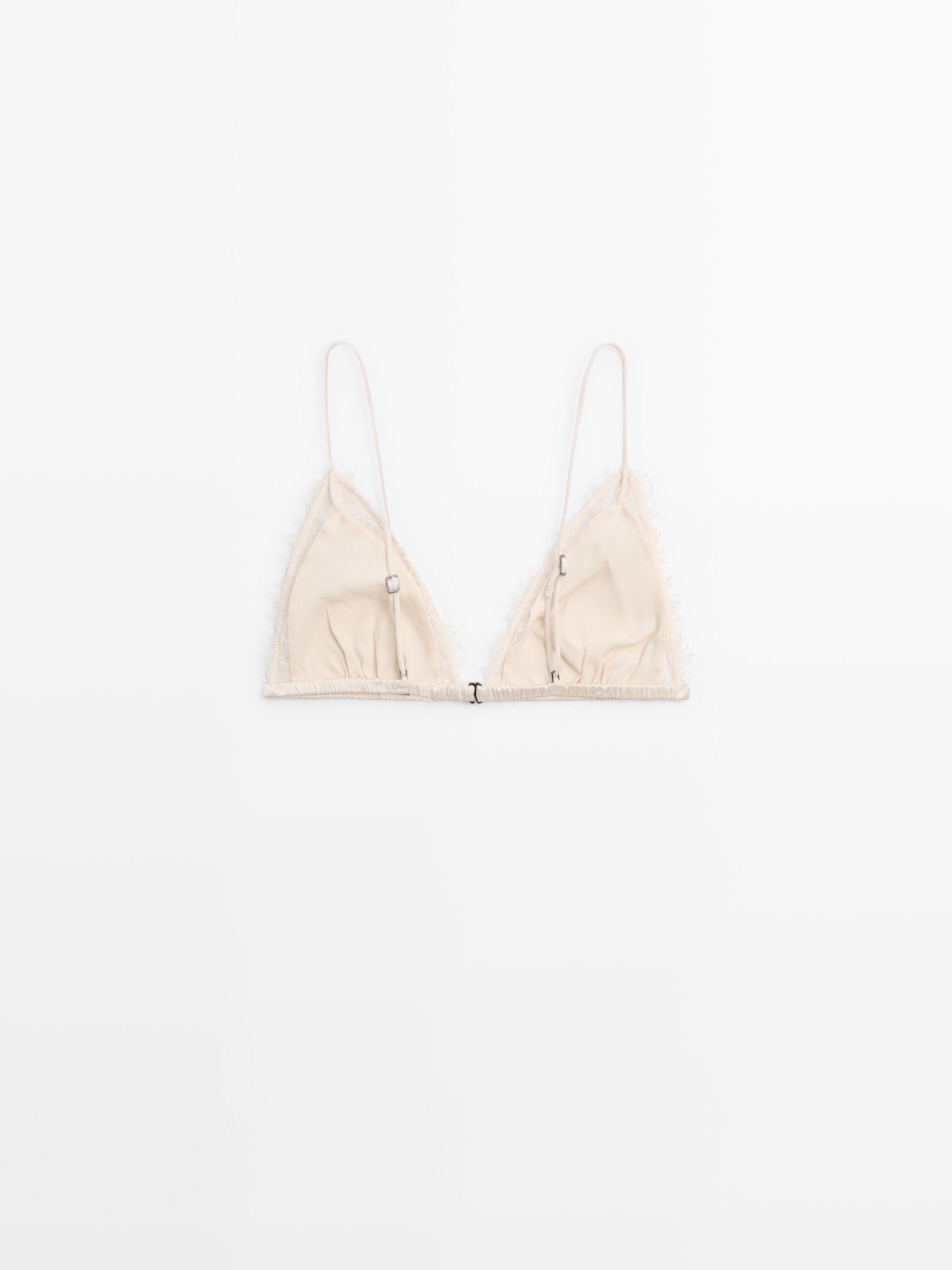 Silk and lace triangle bralette — CREAM