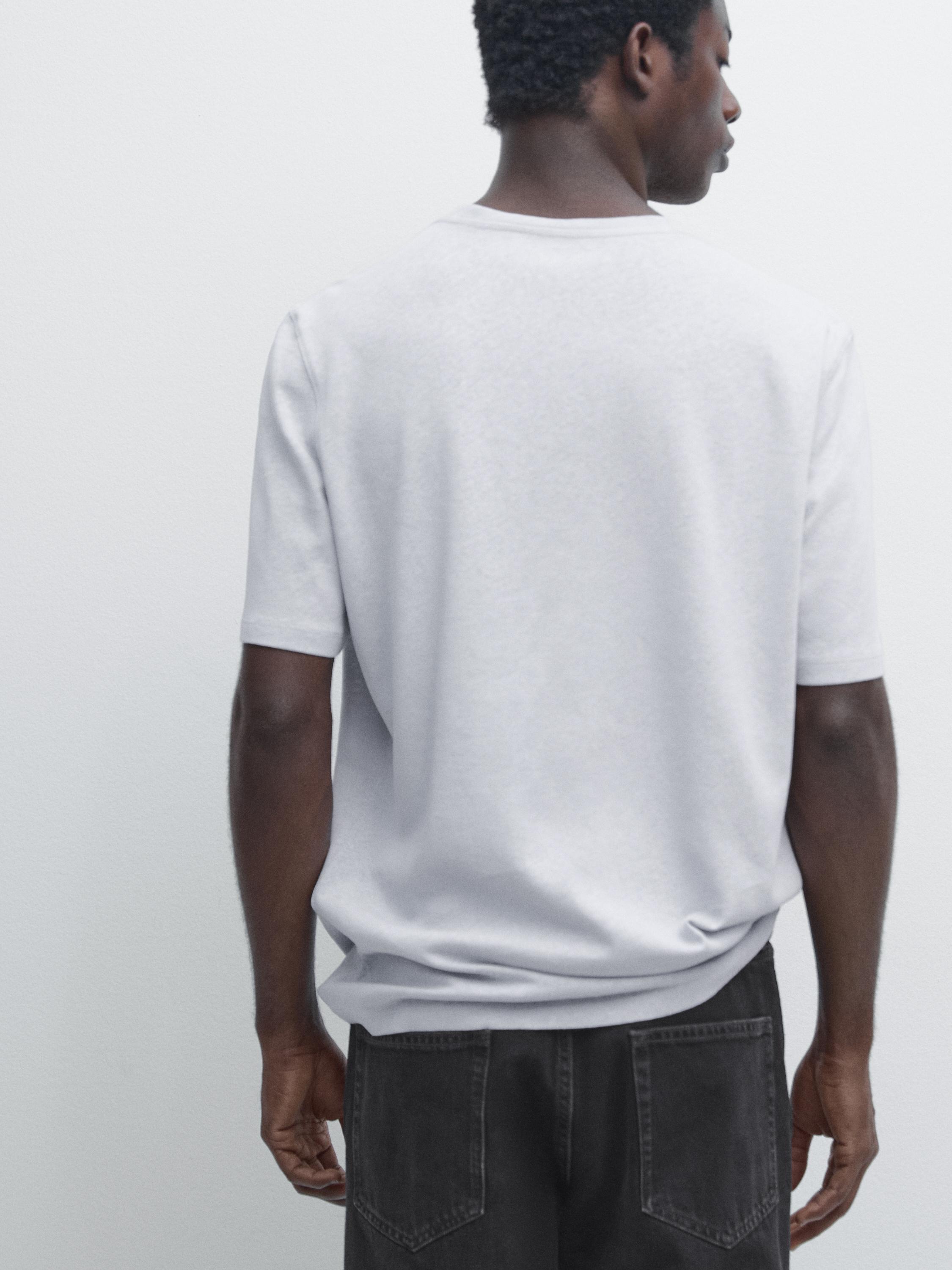 Short sleeve linen and cotton T-shirt — Light Blue