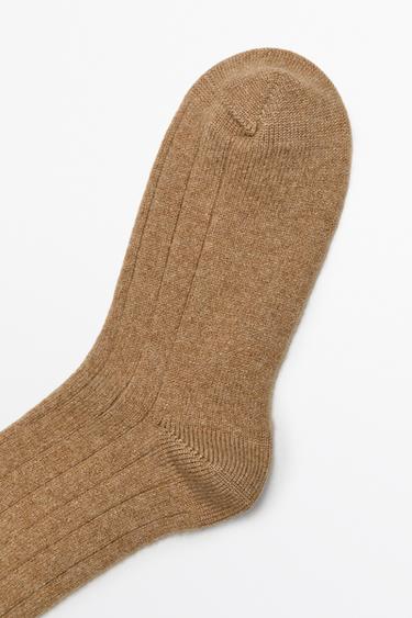 Cashmere blend ribbed socks — CAMEL 3