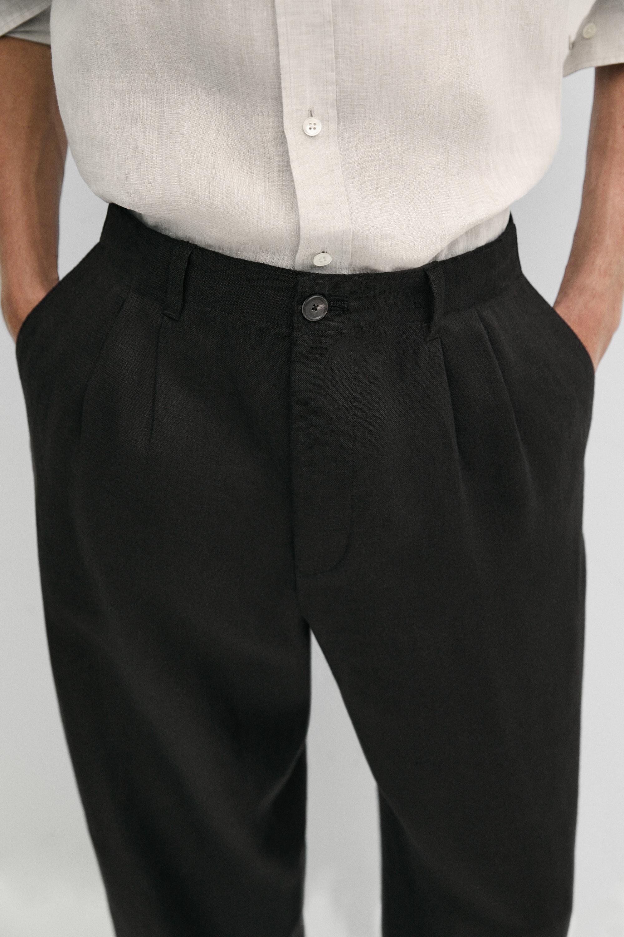 100% linen pants with dart detail — BLACK