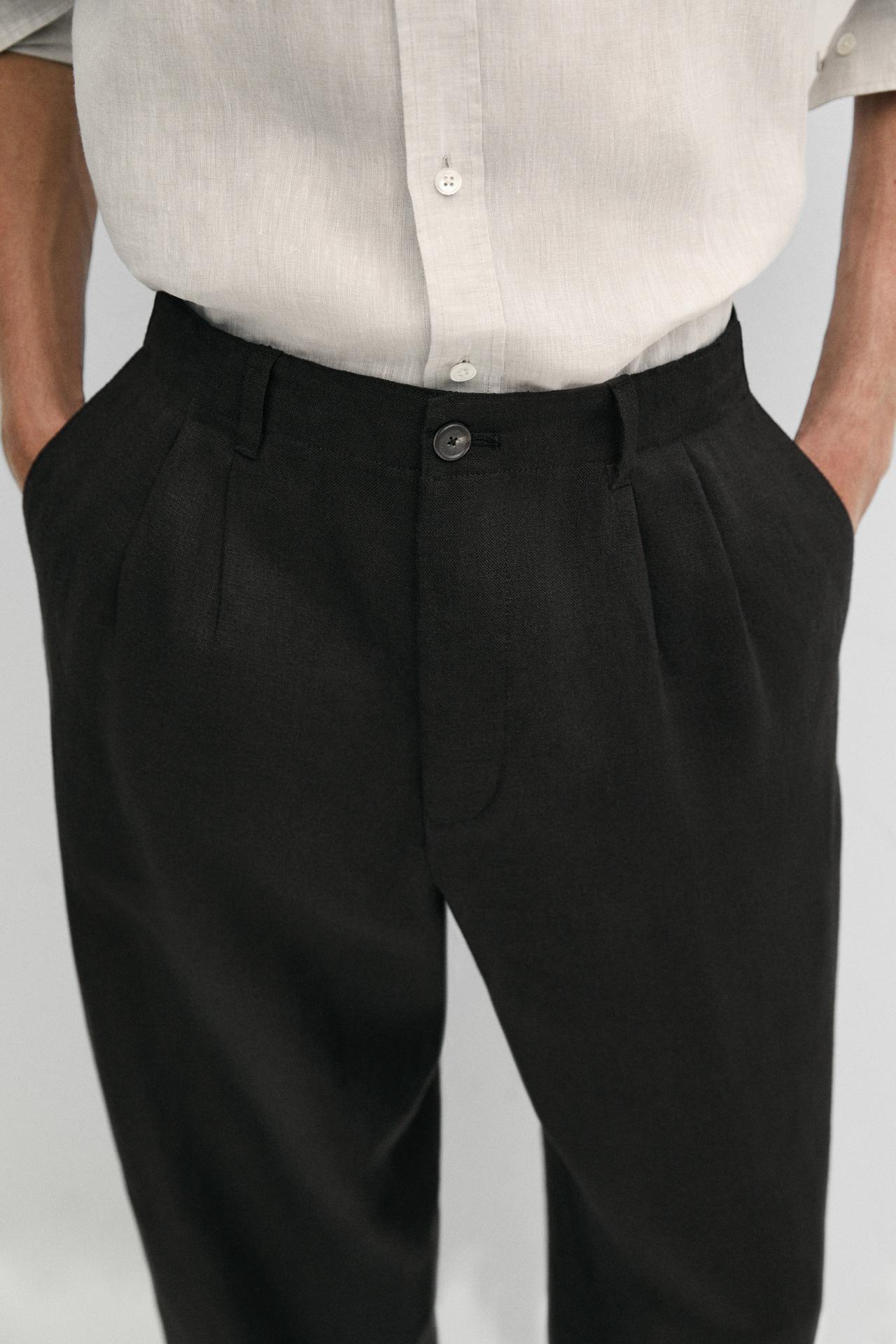 100% linen pants with dart detail — BLACK
