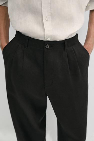 100% linen pants with dart detail — BLACK 8