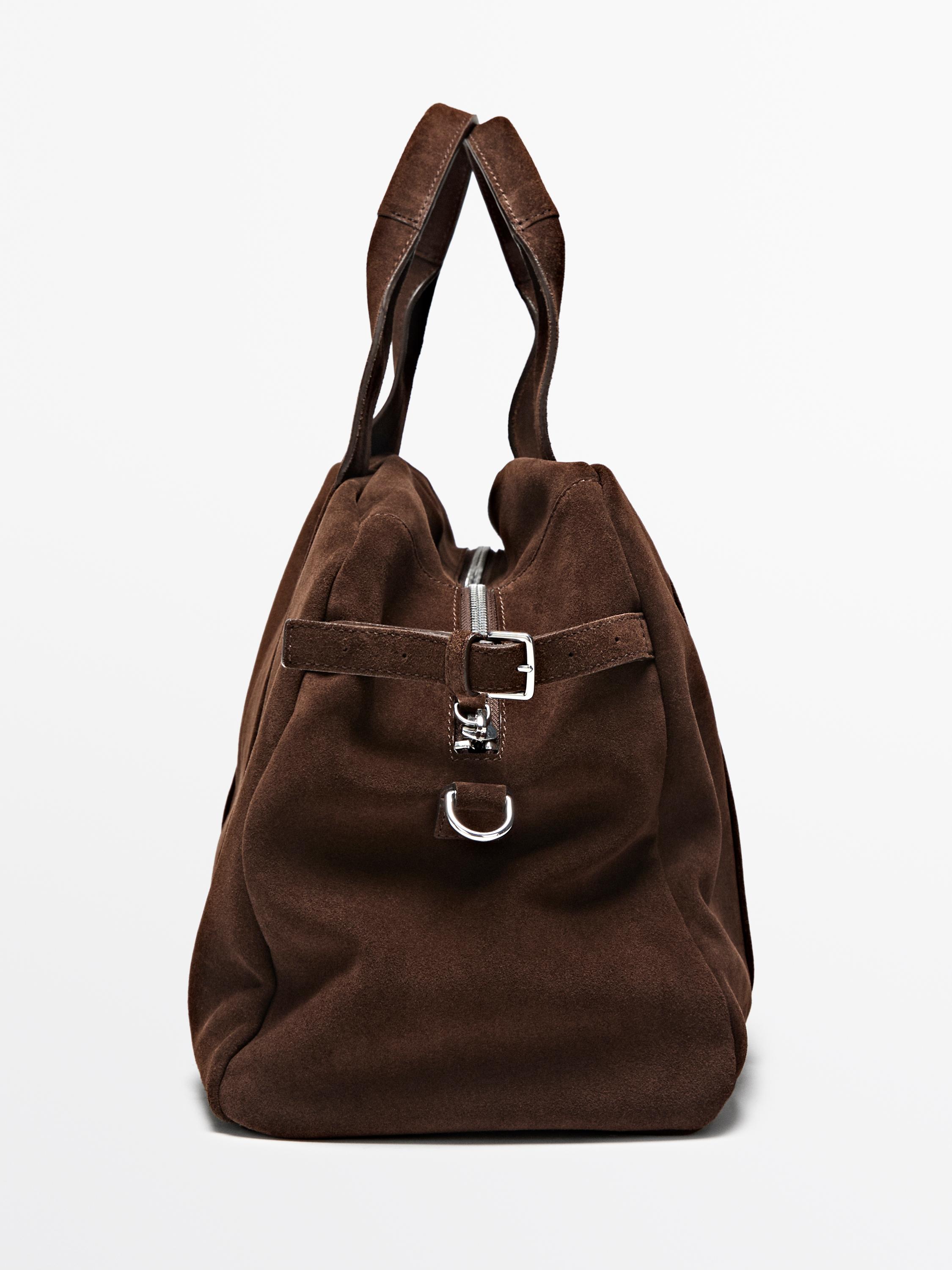 Suede leather travel bag — MOLE BROWN