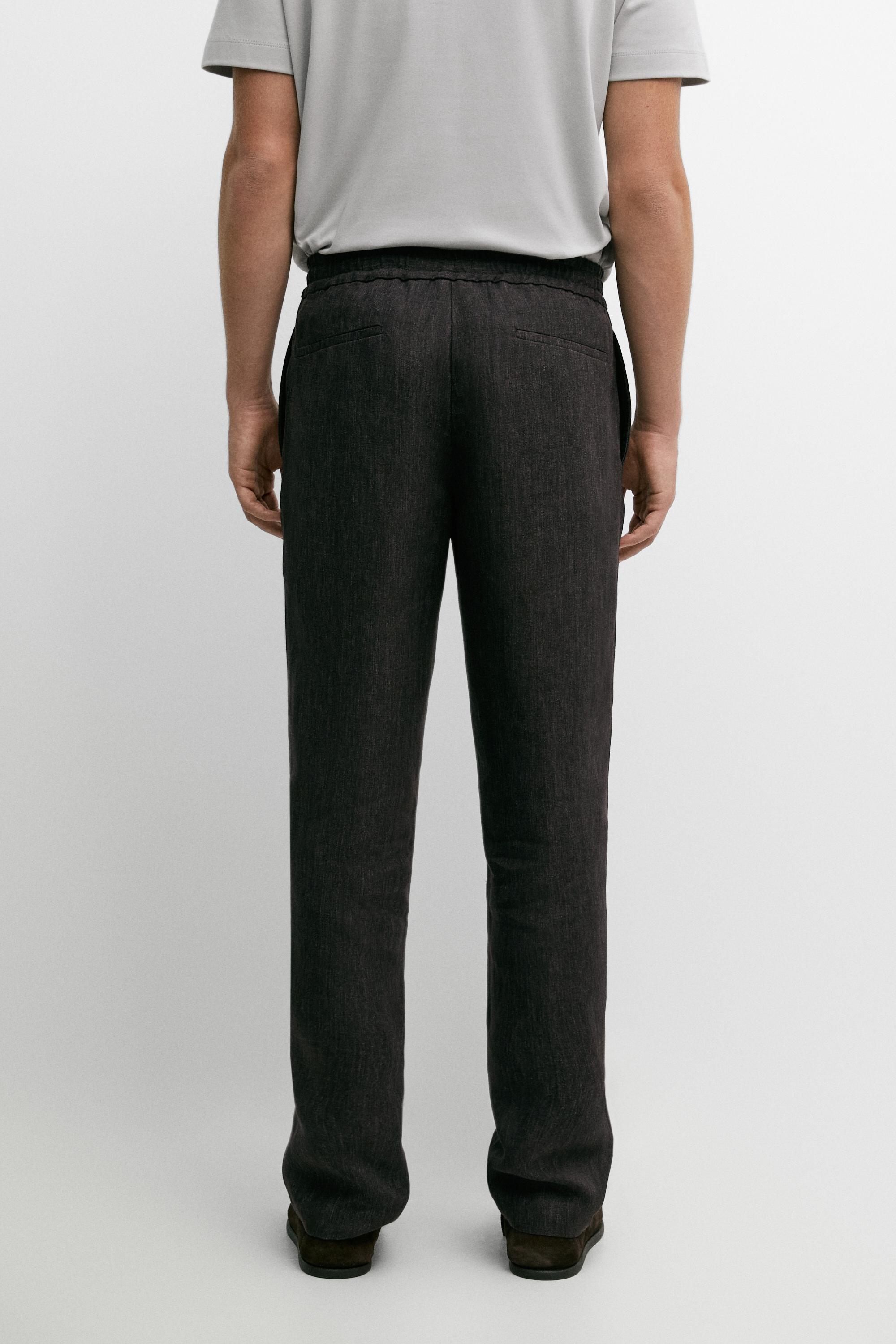 Linen jogger-fit pants total look — GREY BLUE