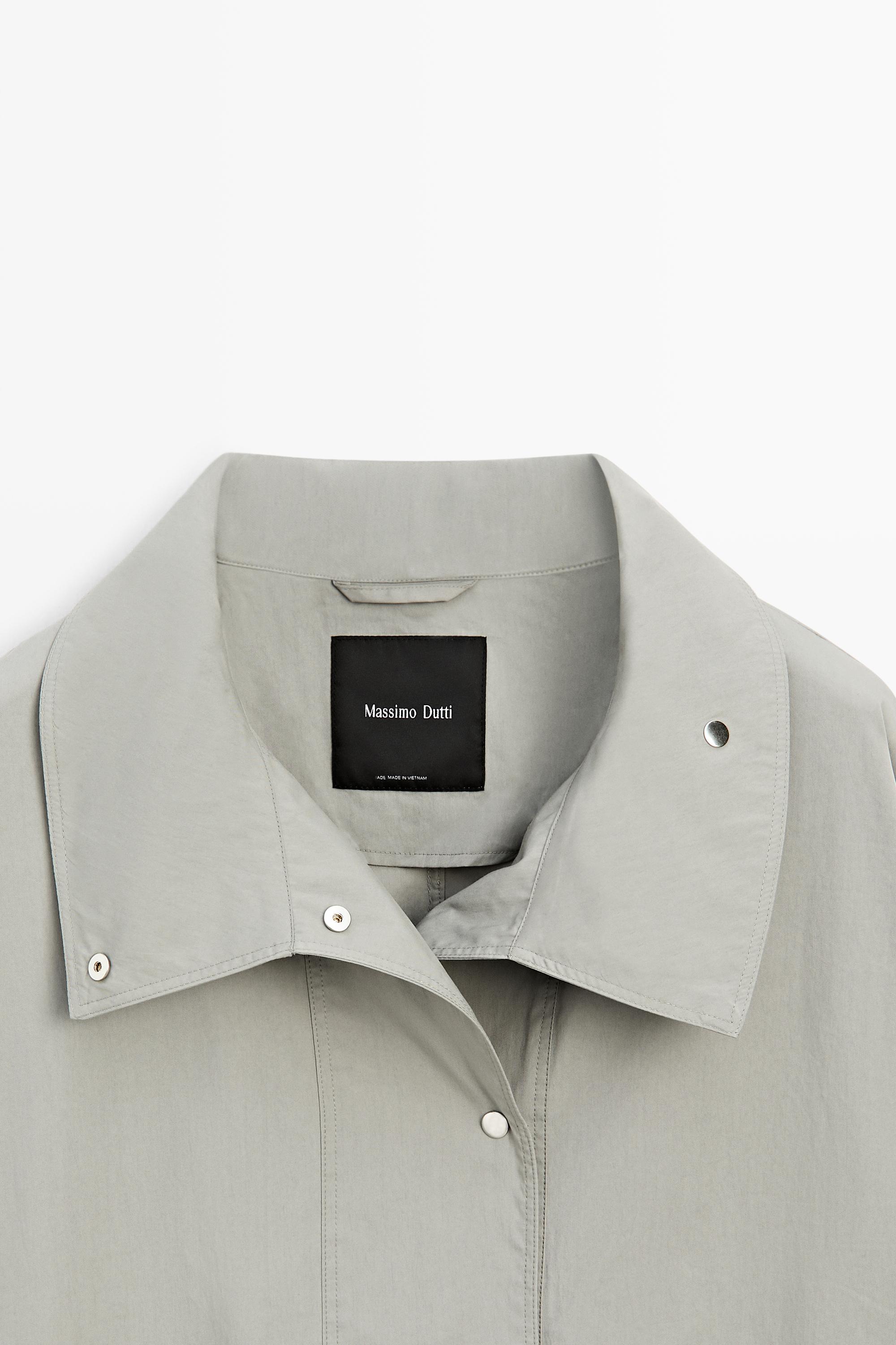 Cotton blend high neck jacket — BLUISH GREY