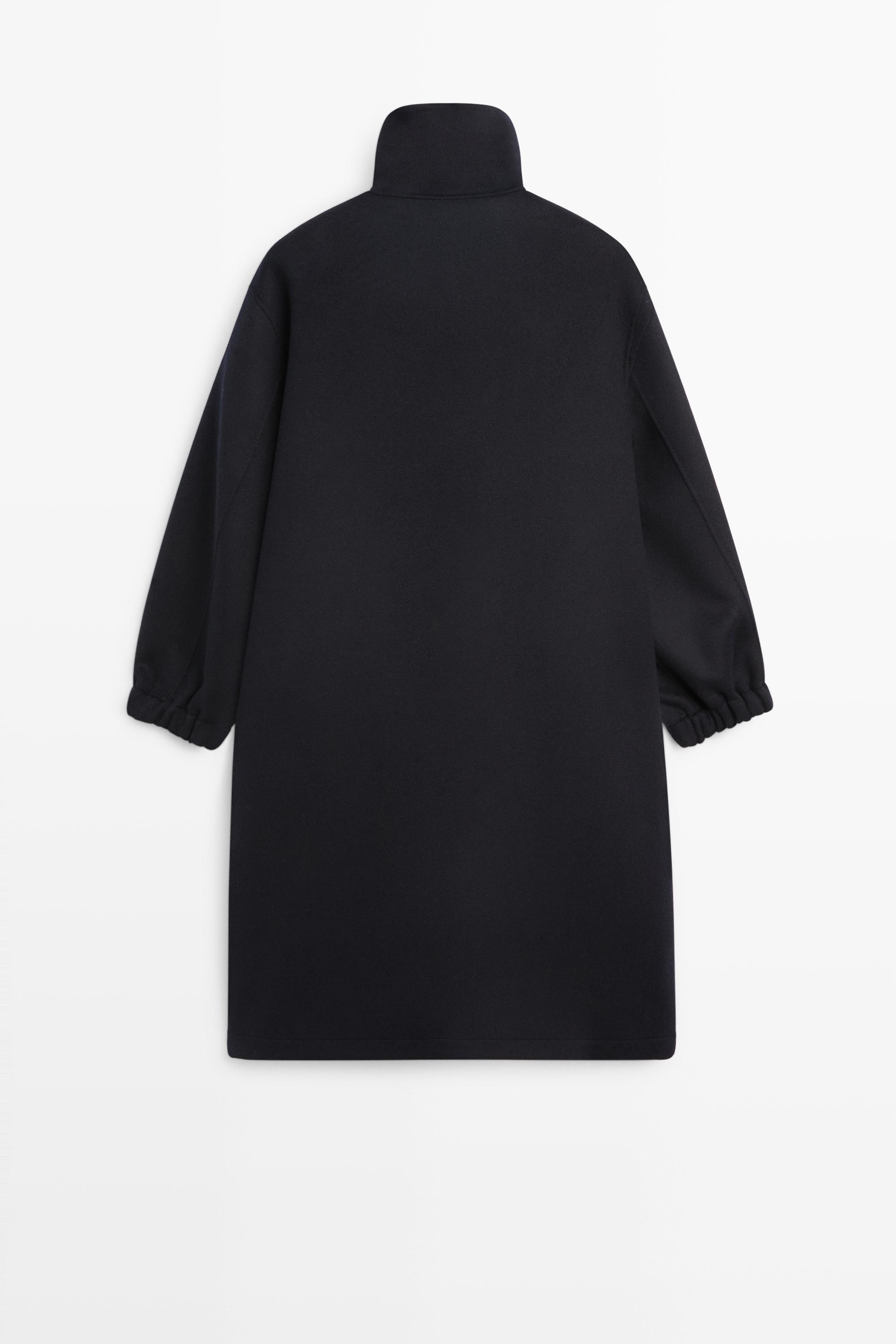 Long wool blend high-collar parka — NAVY BLUE