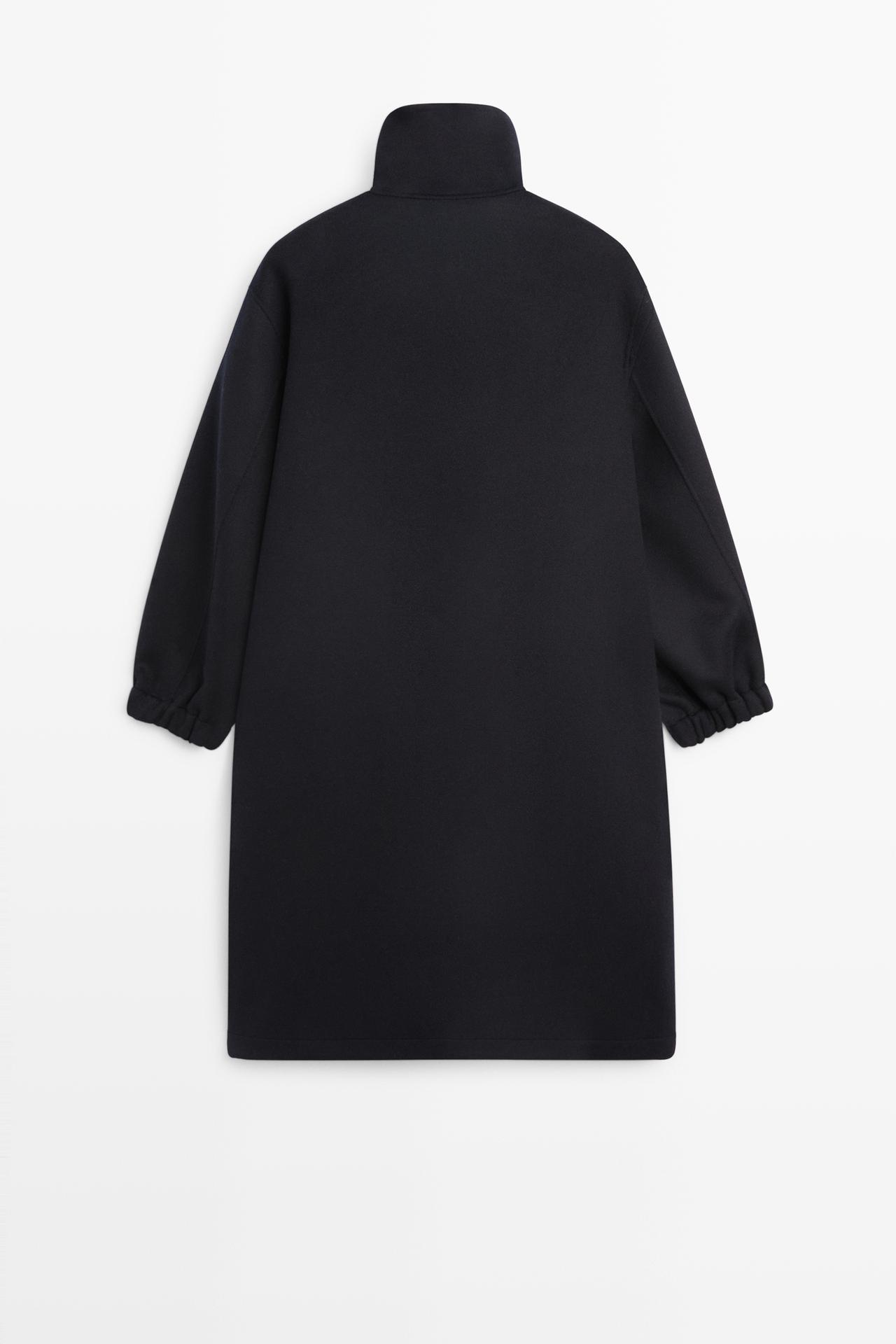Long wool-blend coat with high collar — NAVY BLUE