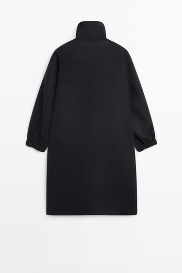 Long wool-blend coat with high collar — NAVY BLUE 6