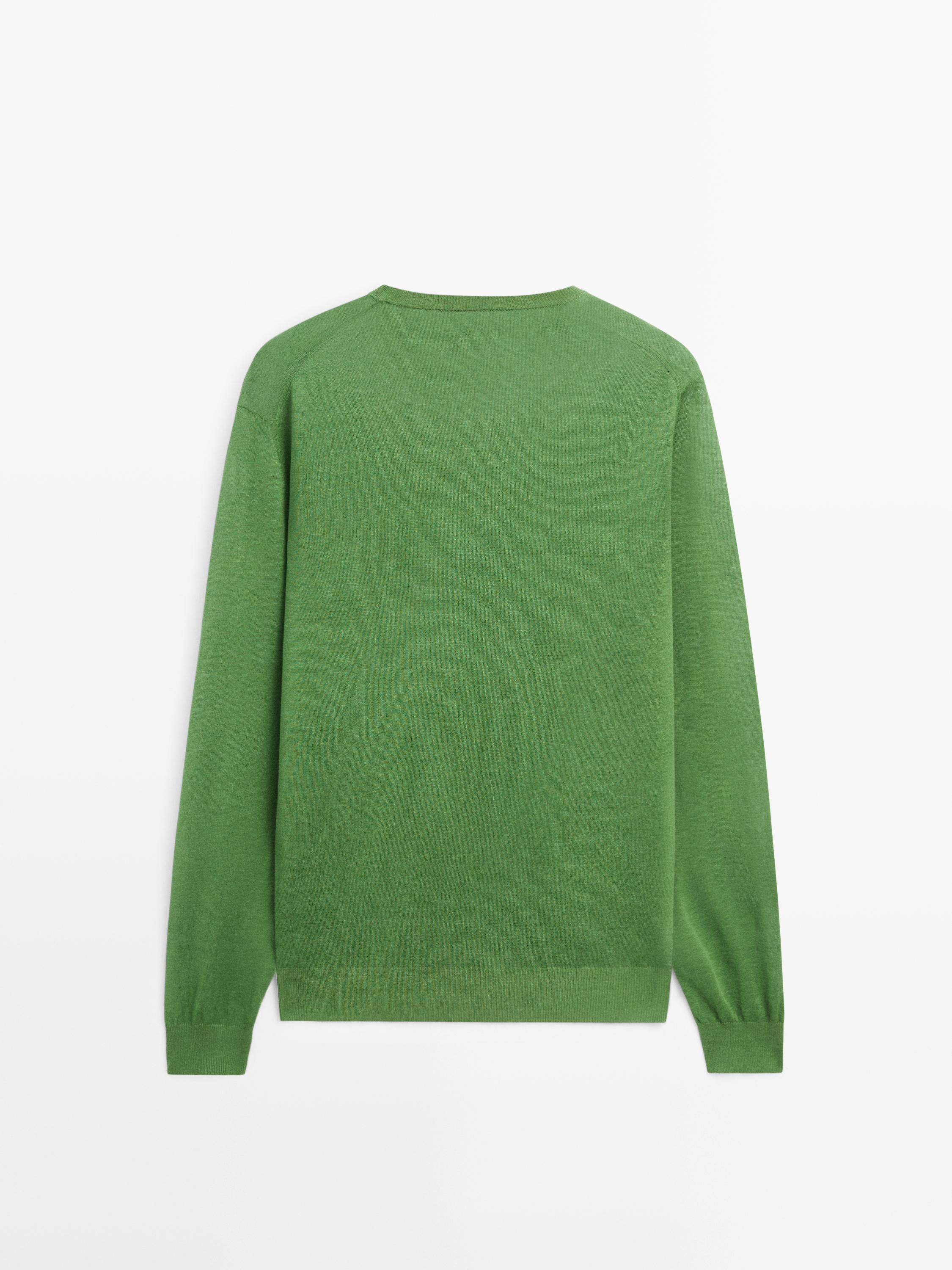 Linen and cashmere knit crew neck sweater — LIME GREEN (alternate view)