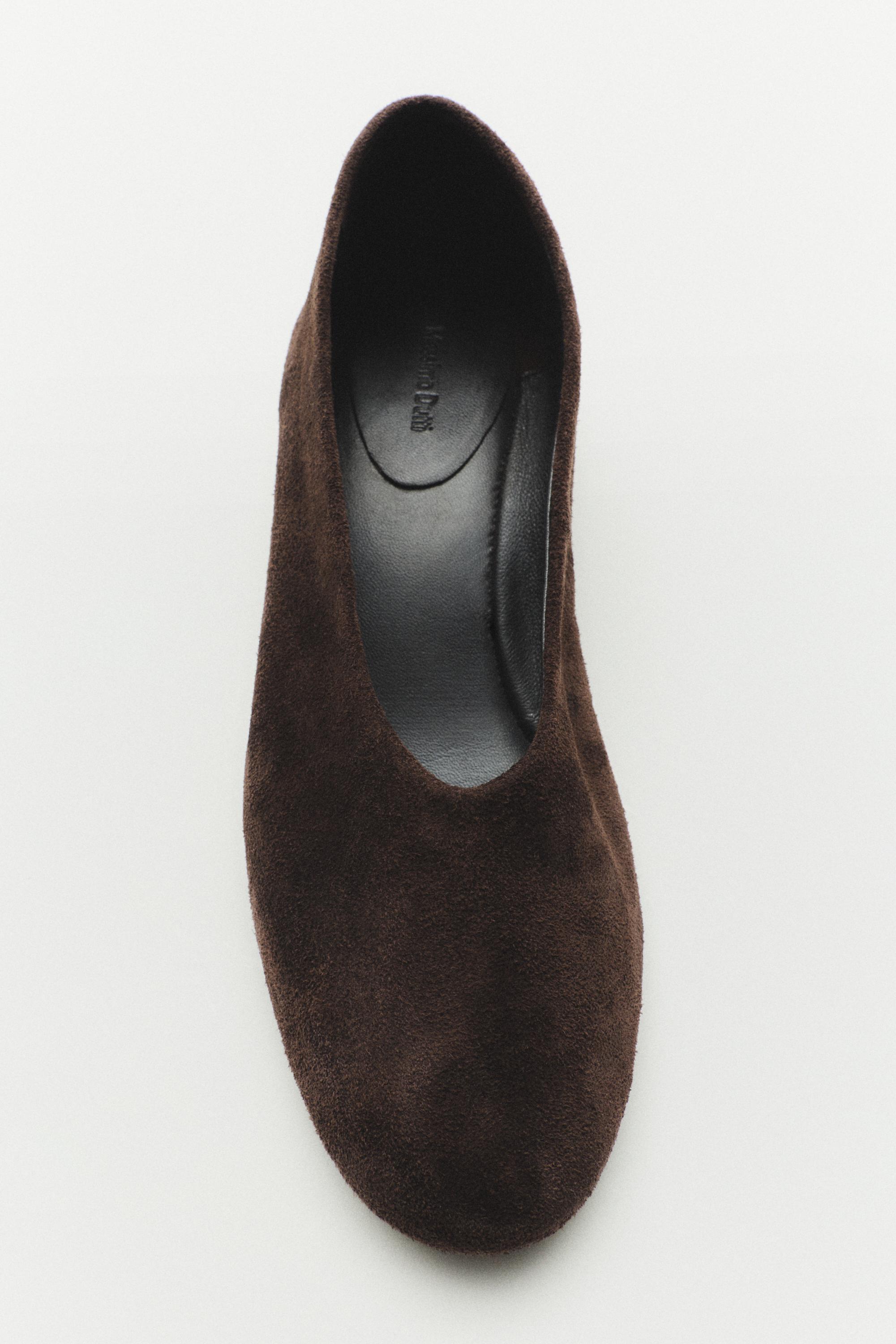 Split suede leather heel shoe — BROWN