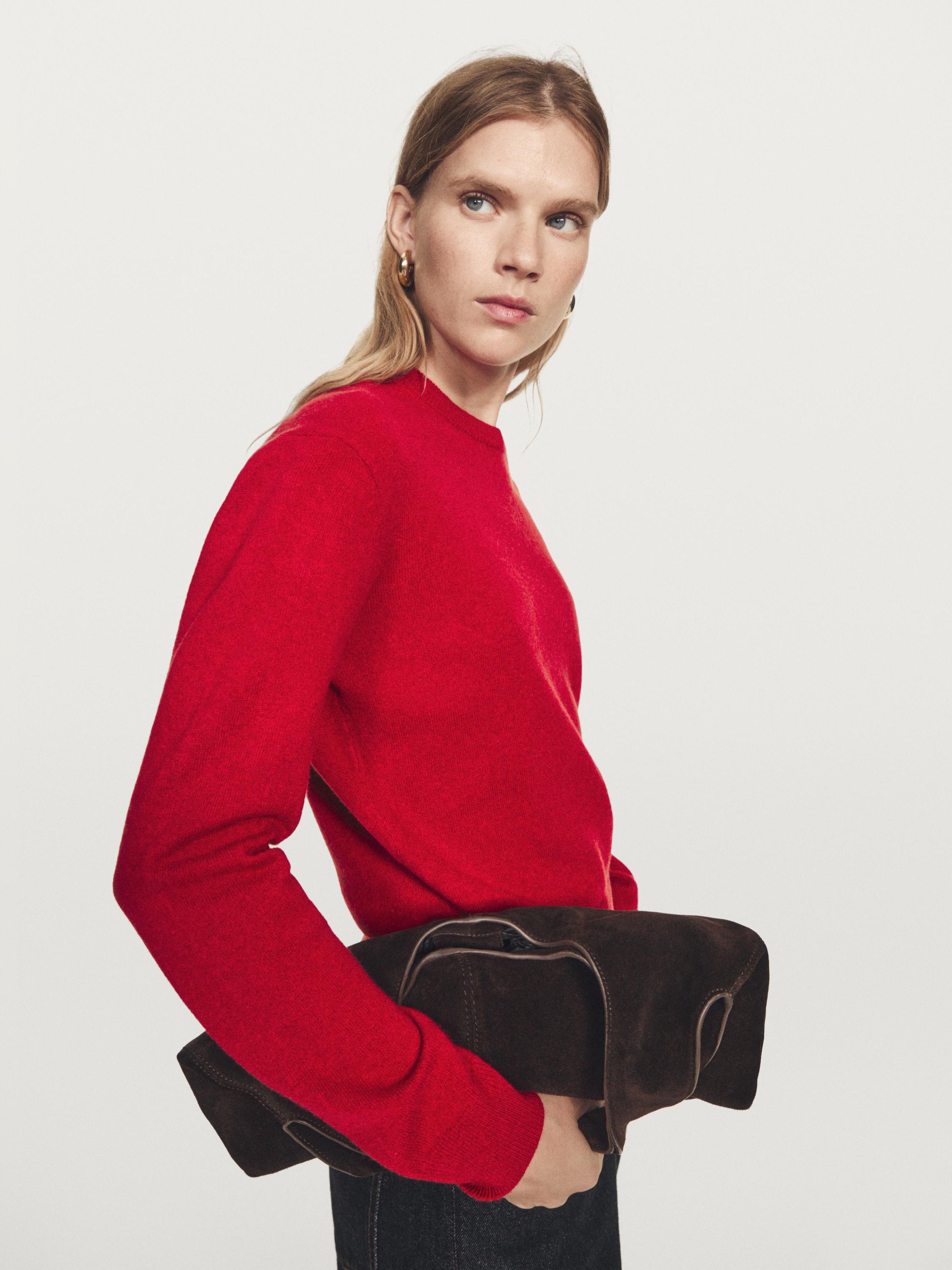 Wool blend crew neck knit sweater