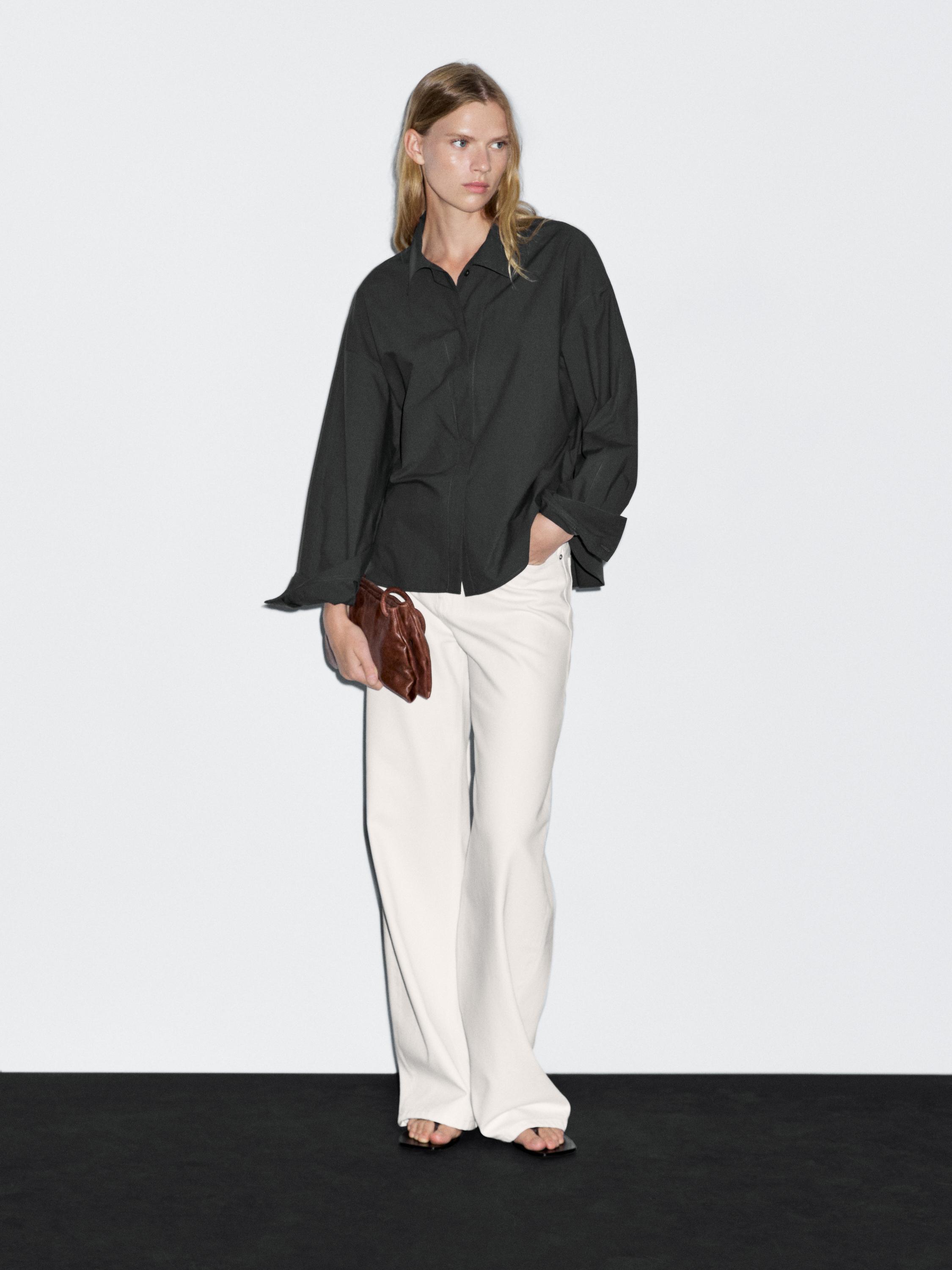 Loose-fitting 100% cotton poplin shirt