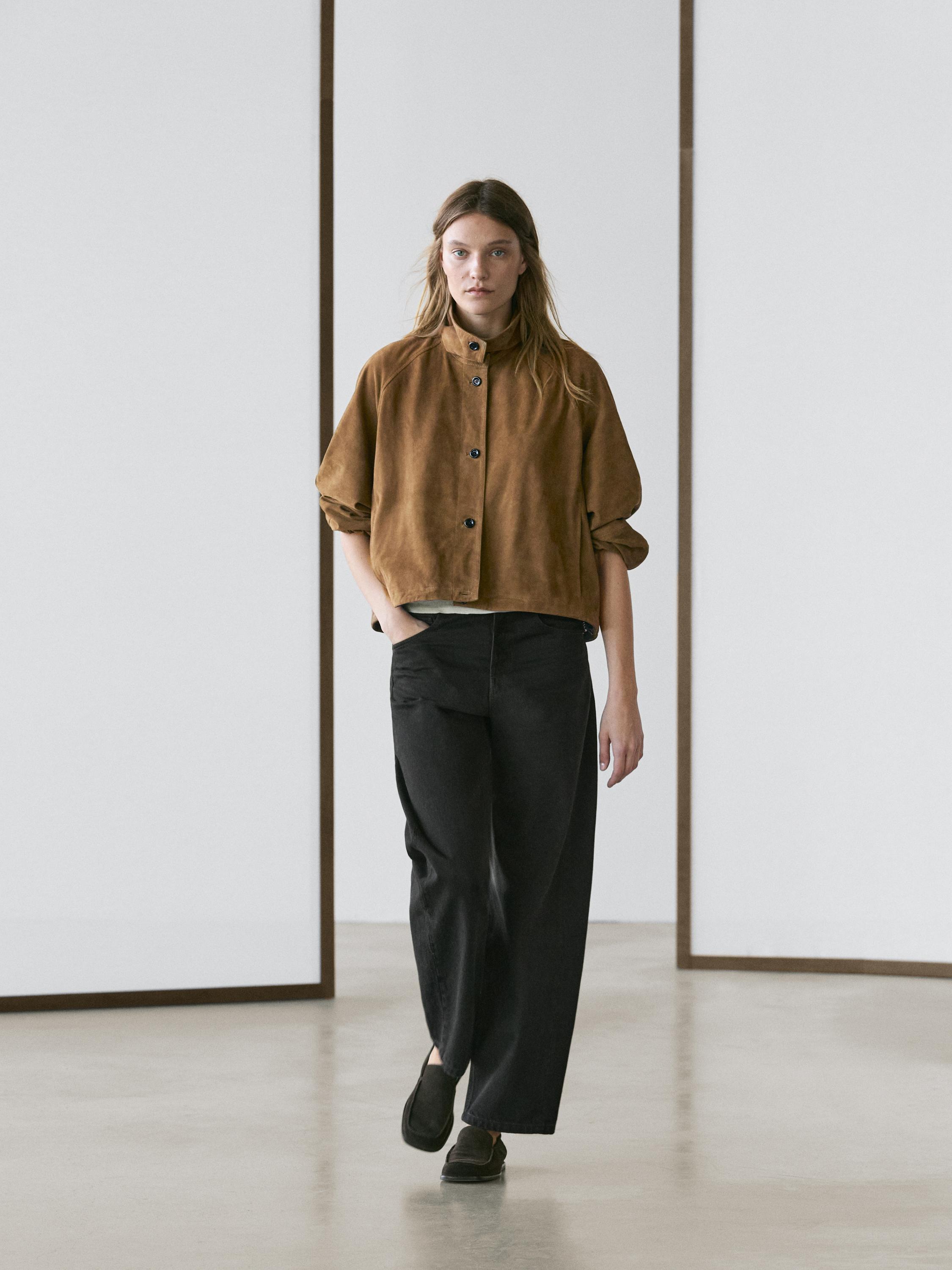 Short suede leather bomber jacket — Washed