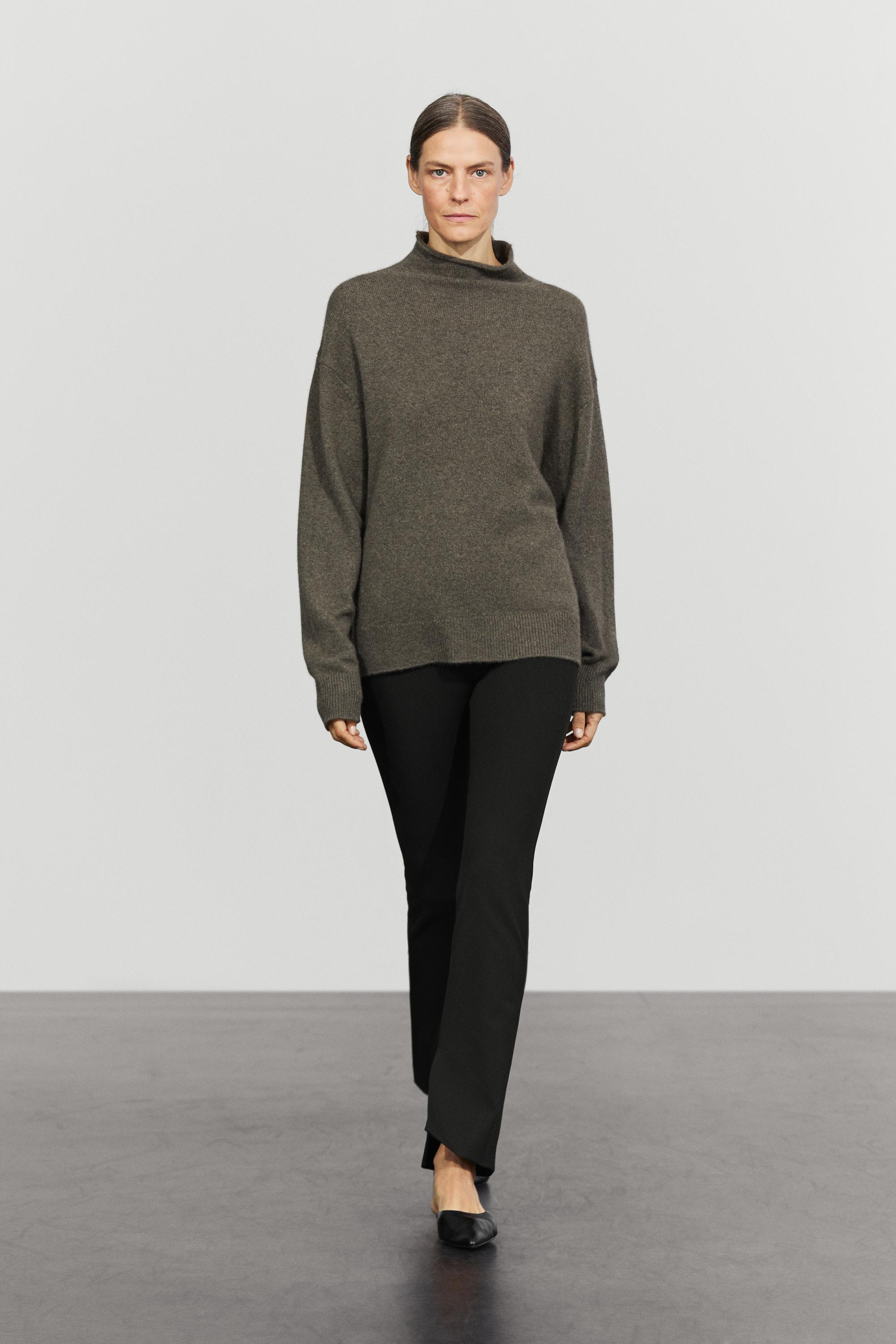 100% cashmere oversize knit sweater - Greyish green