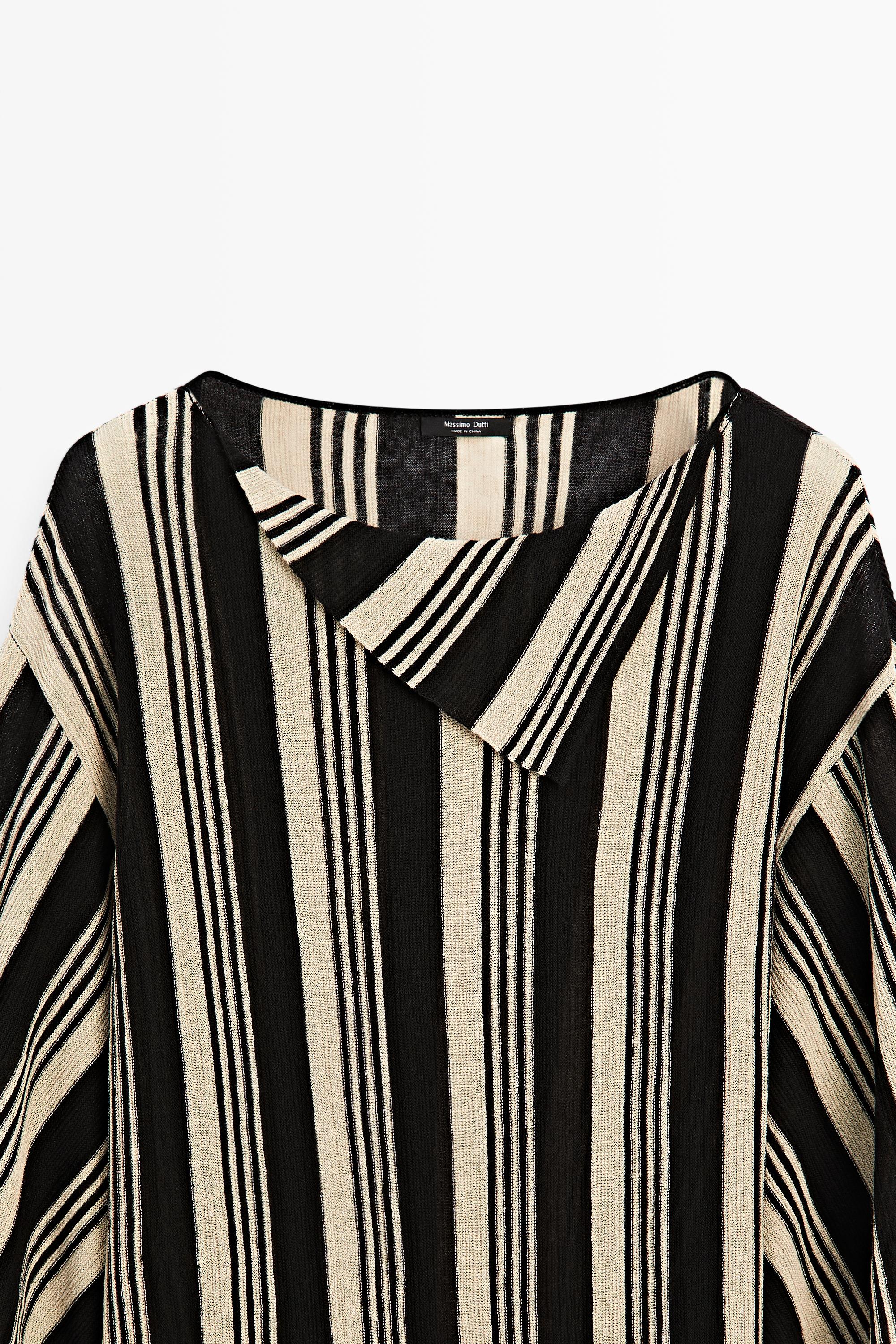 Massimo Dutti Striped Kaftan Knit Sweater In Black