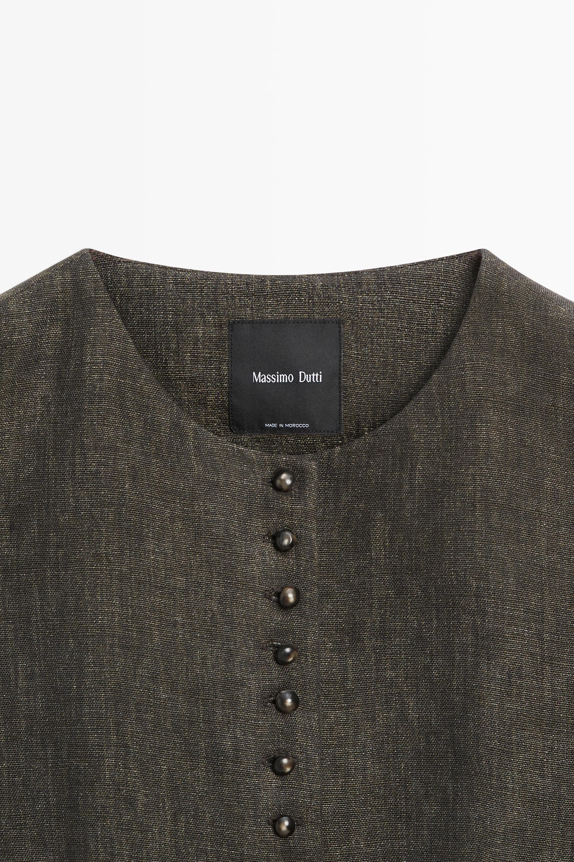 100% linen vest with button detail — Chocolate
