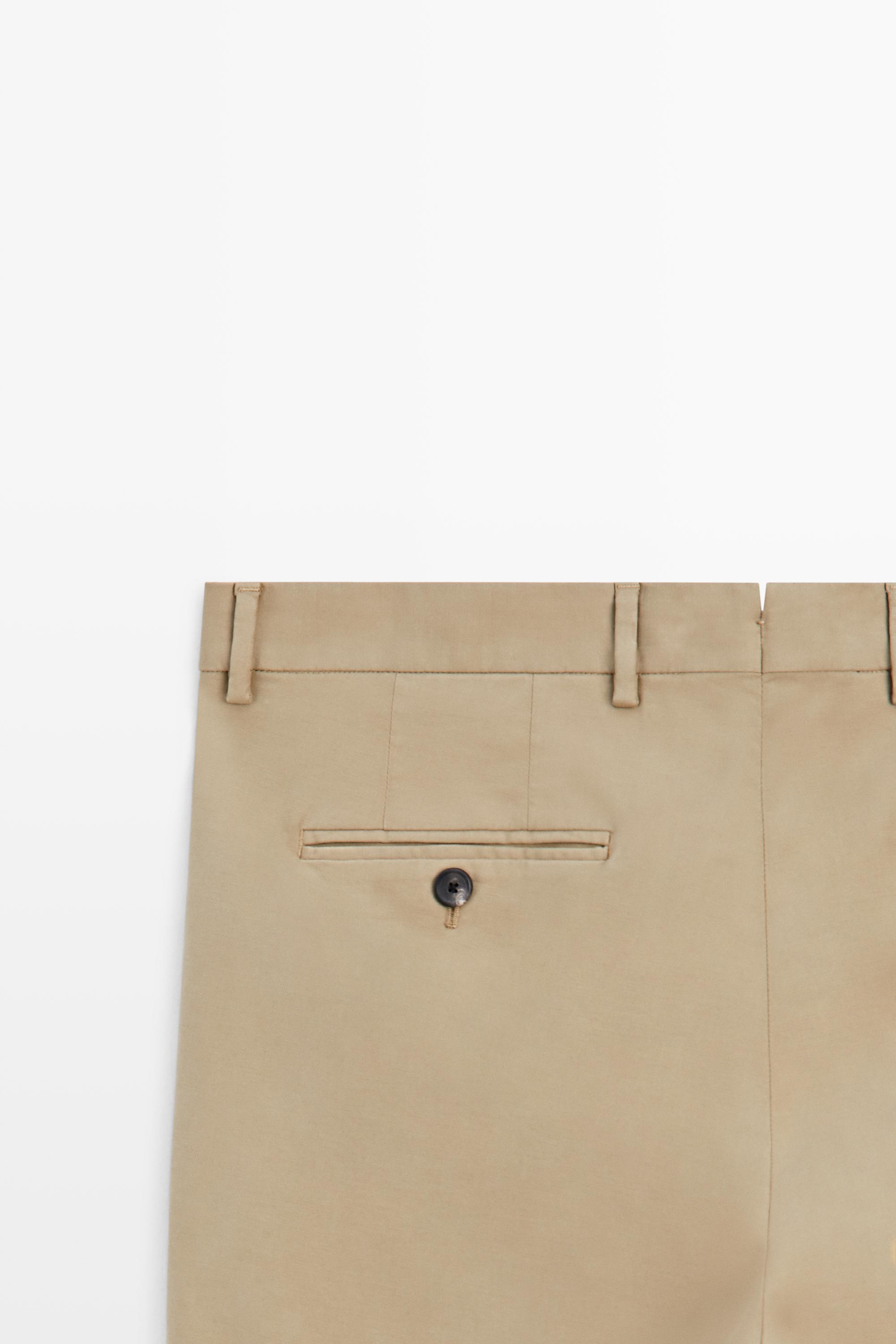 100% cotton slim fit pants — BEIGE