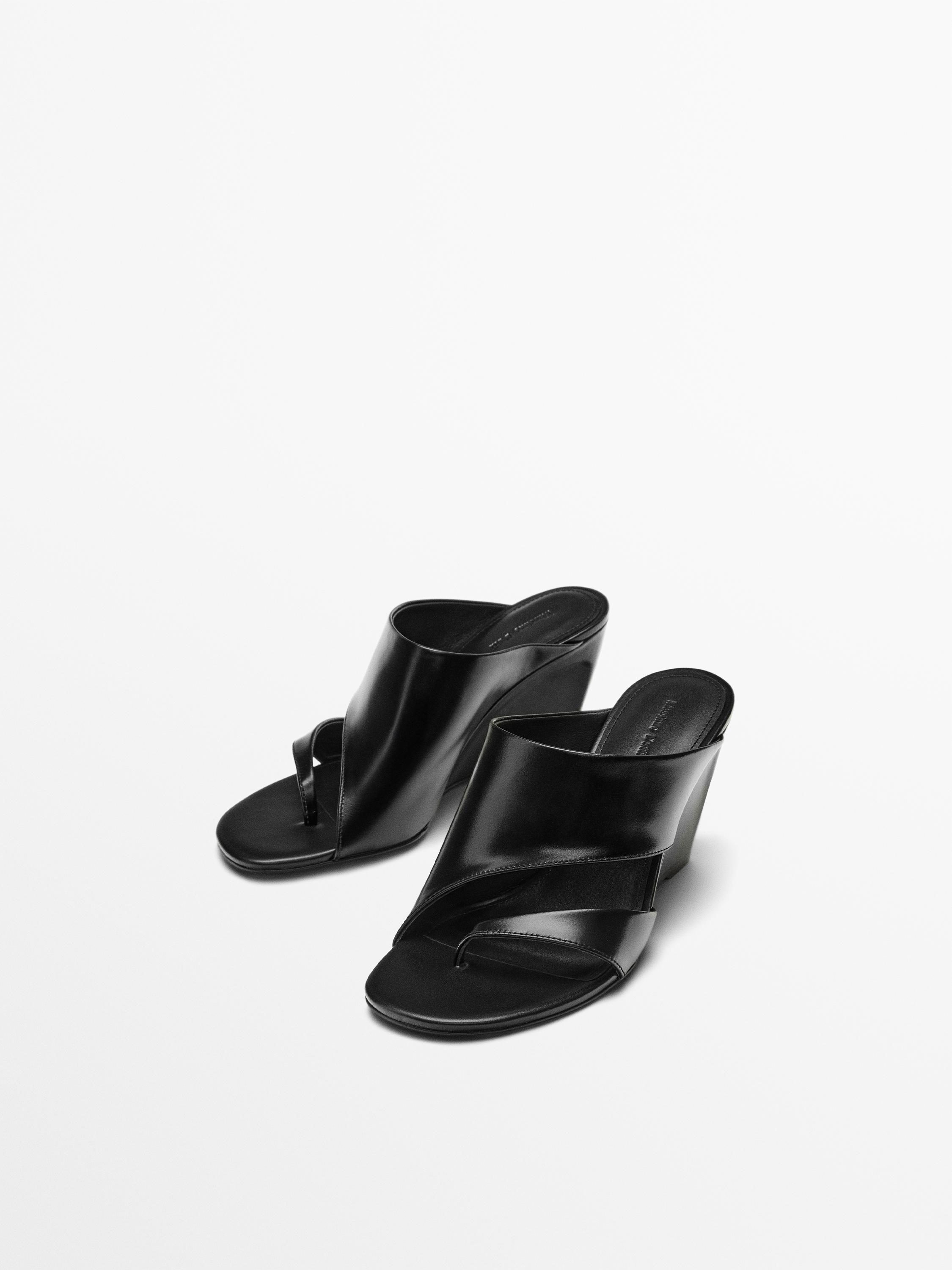 Leather wedge sandals — BLACK