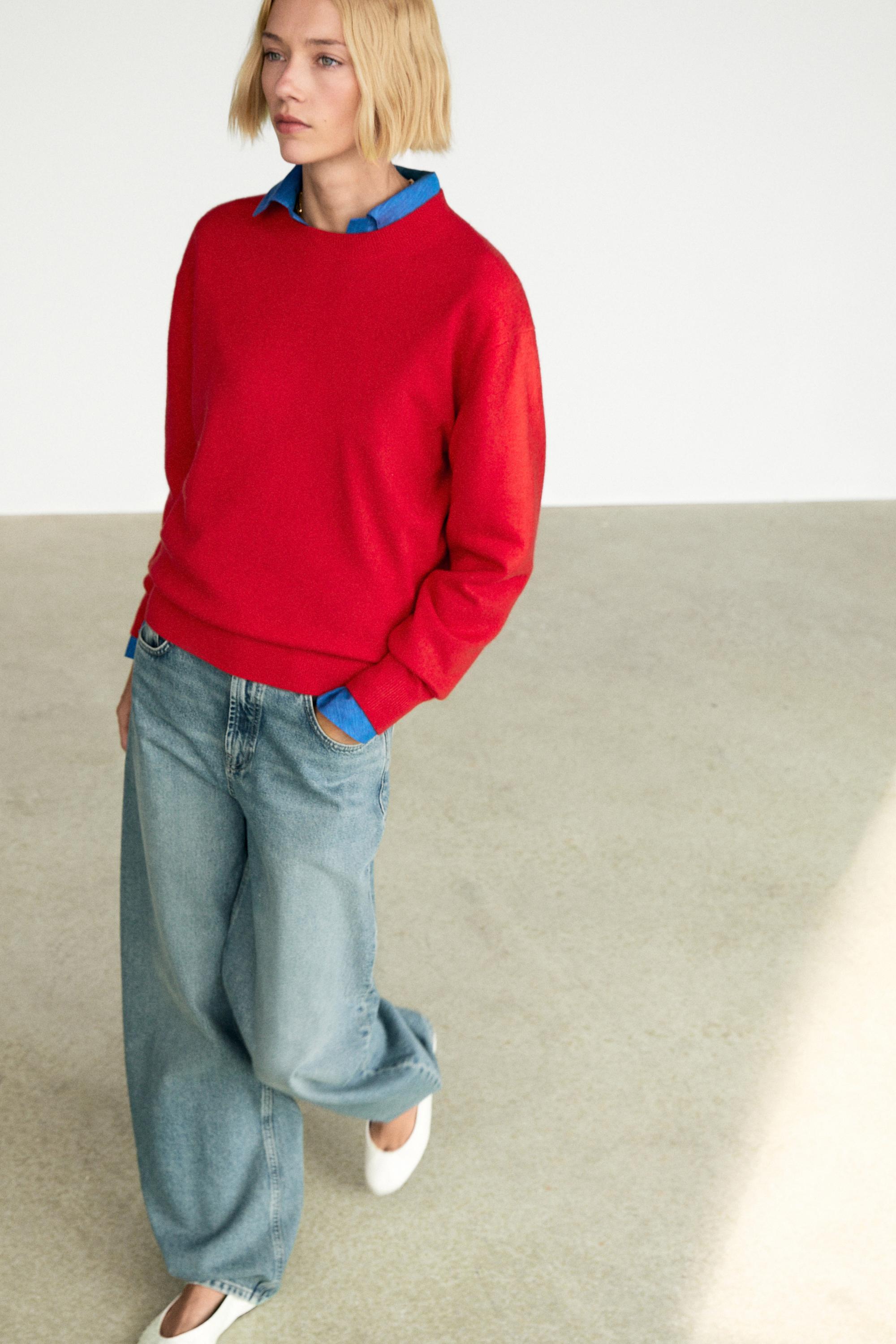 100% cashmere long sleeve sweater — RED