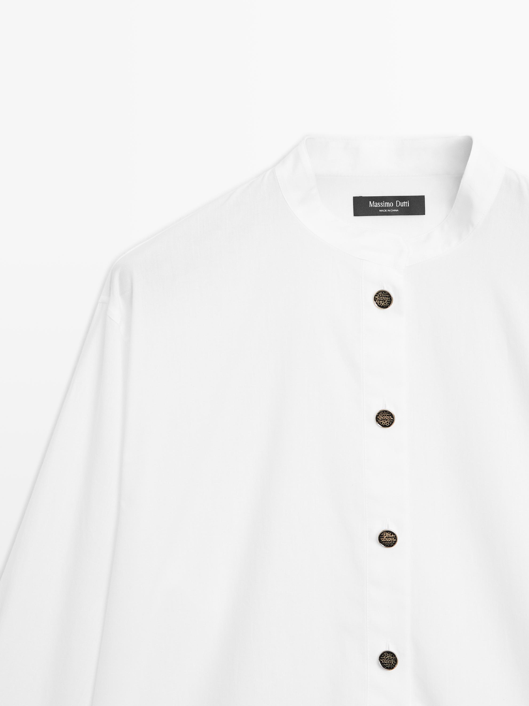white dress shirt with gold buttons White Blouse with Gold Buttons