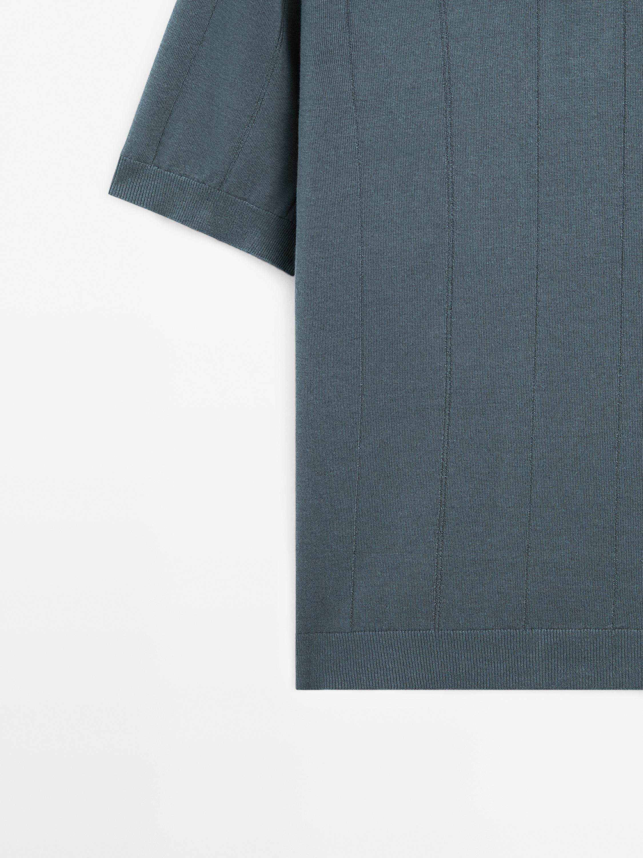 Striped linen blend knit polo shirt