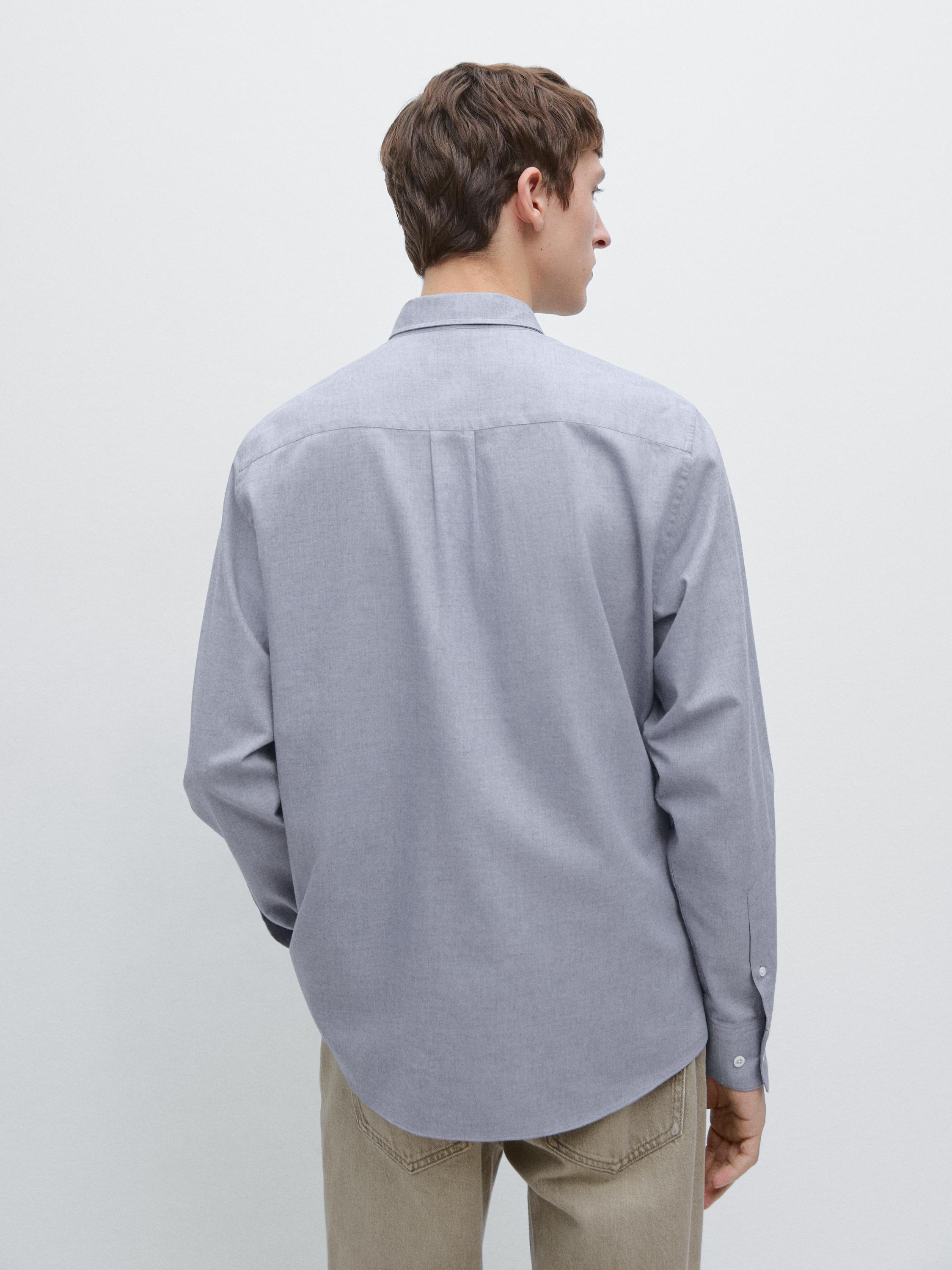 Regular-fit melange cotton shirt — BLUE