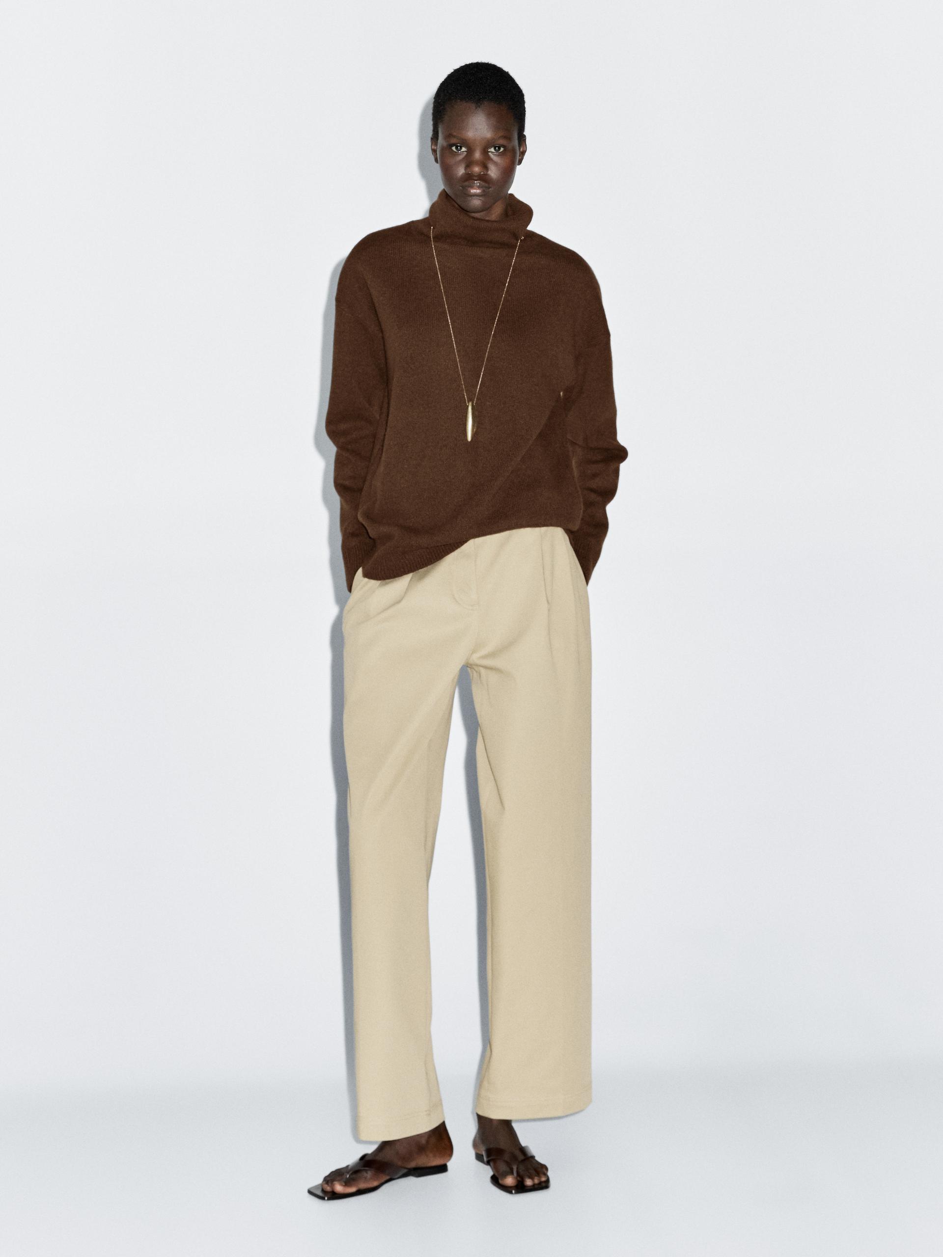 Jersey Punto Cuello Cisne Mezcla Lana - Toffee - M - Massimo Dutti - Mujer