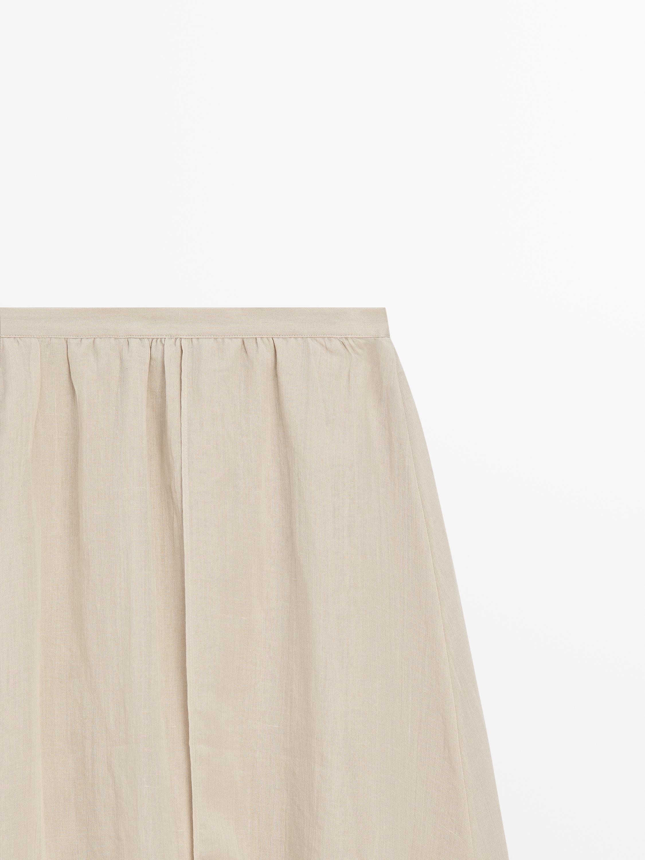 Flowing ramie blend midi skirt — CREAM