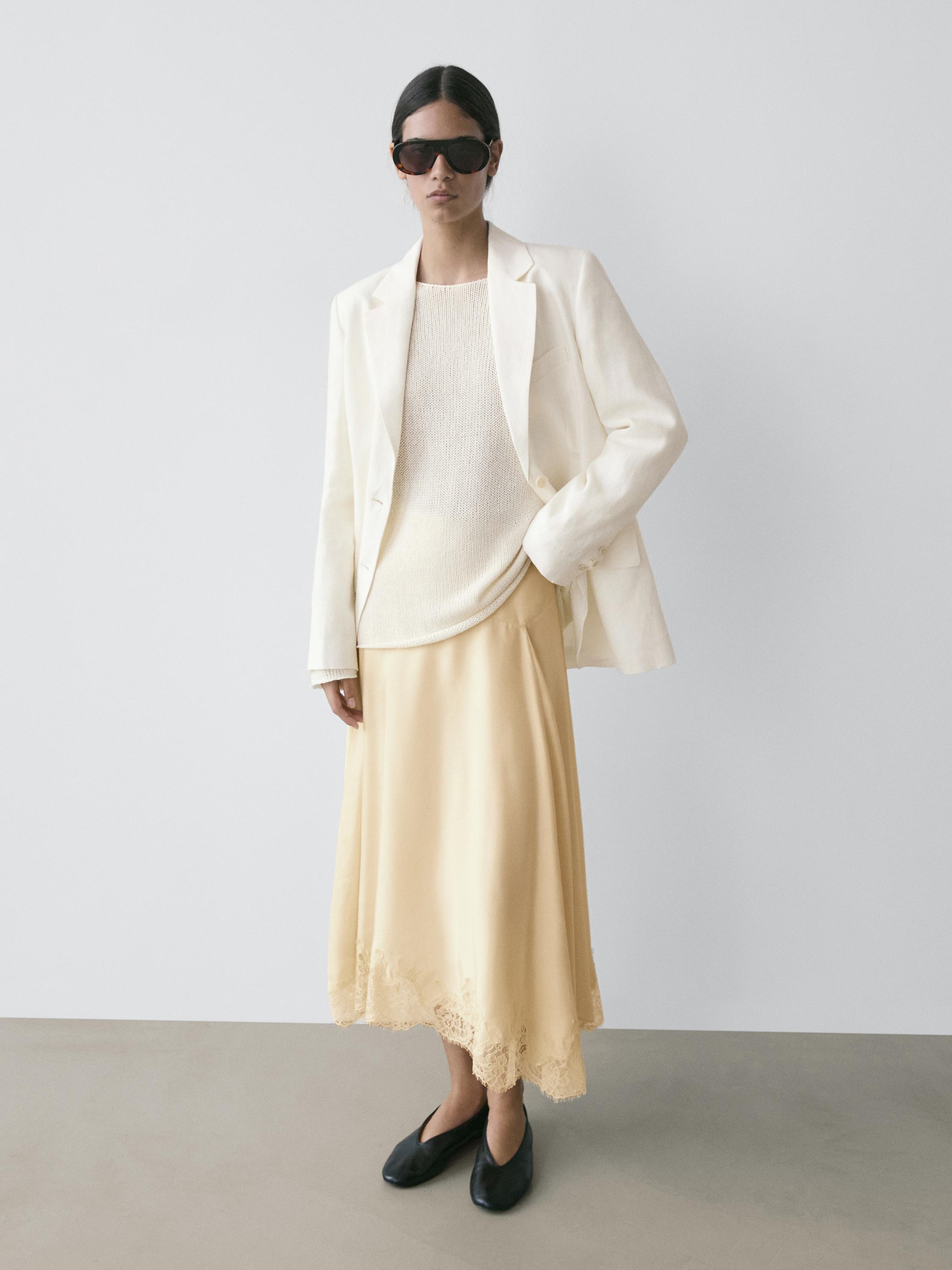 Asymmetric camisole skirt with lace trim — Vanilla