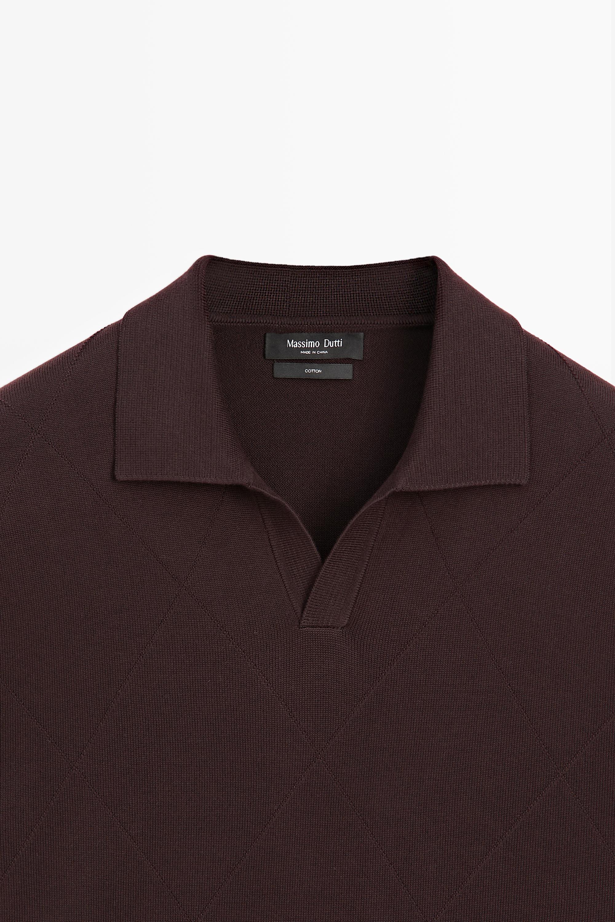 100% cotton intarsia knit polo shirt — BURGUNDY