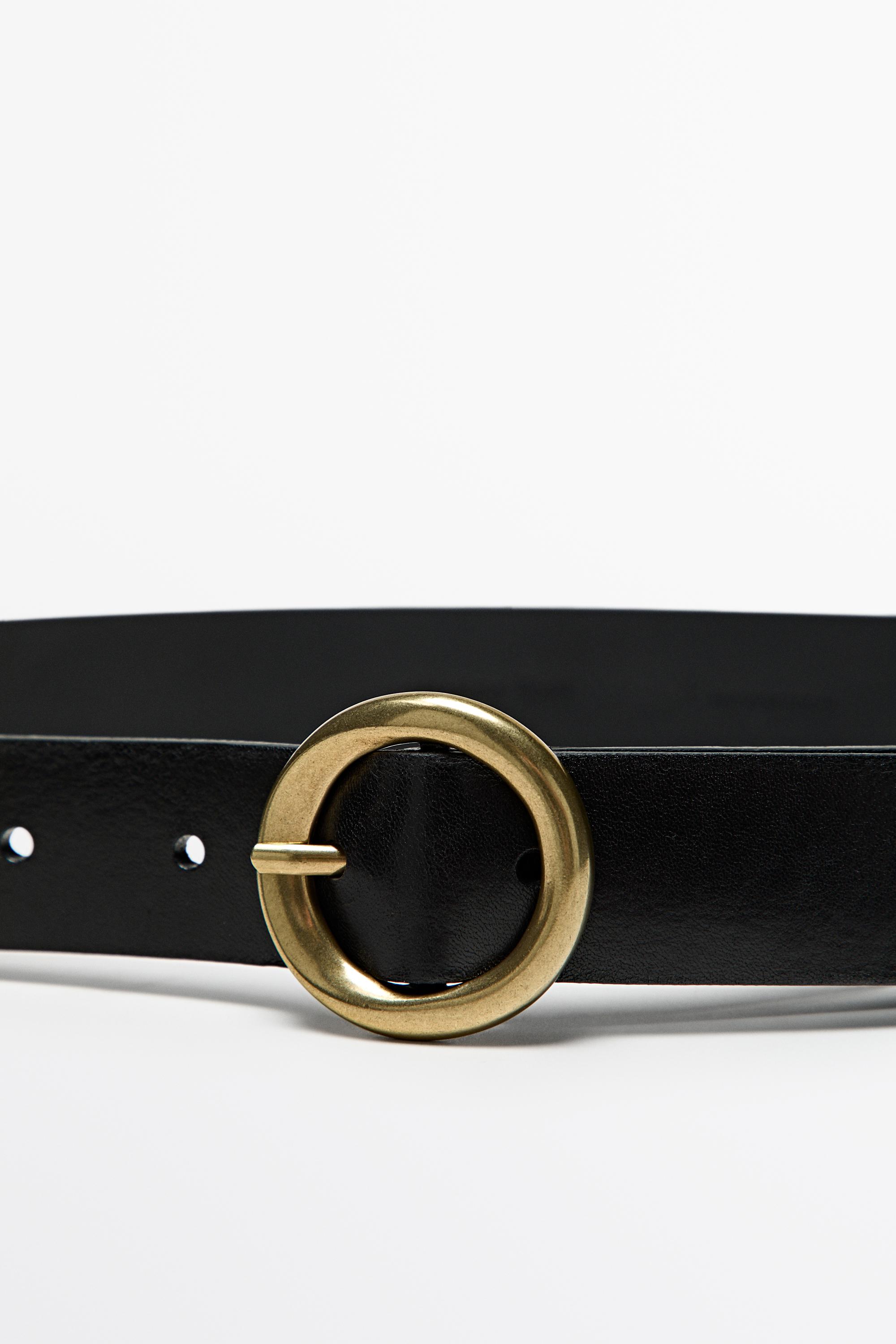 Nappa leather belt with round buckle
