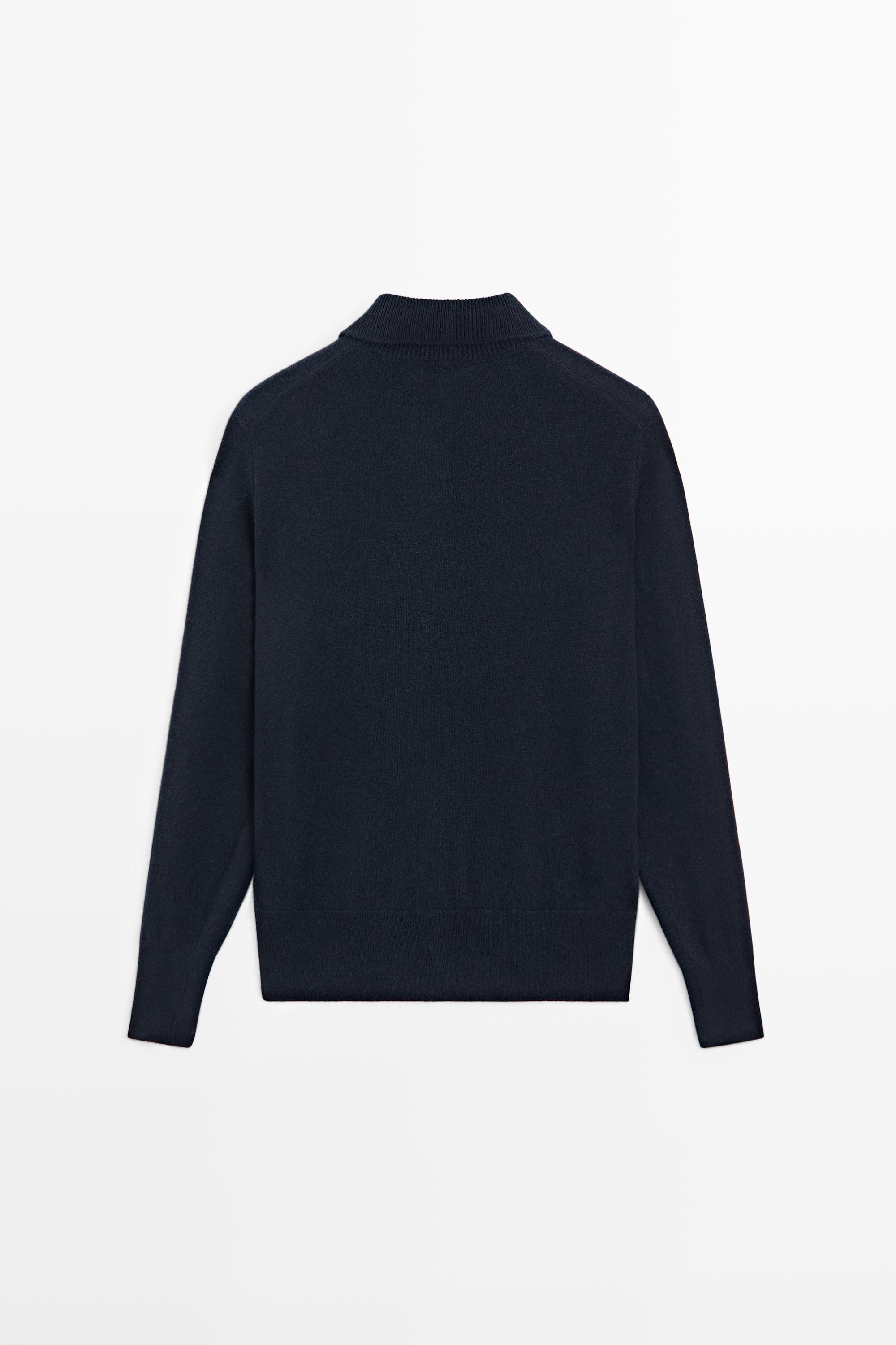 High neck knit sweater with button detail — NAVY BLUE