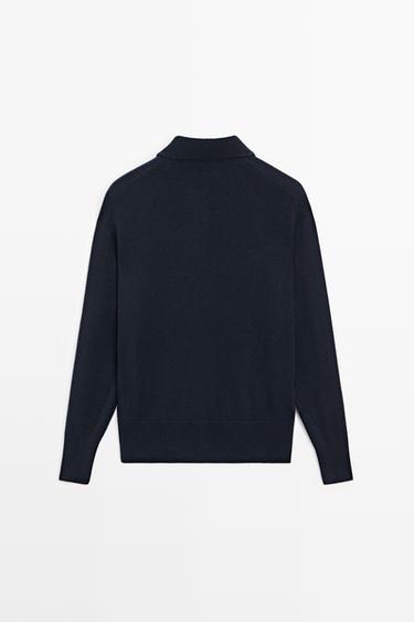 High neck knit sweater with button detail — NAVY BLUE 6