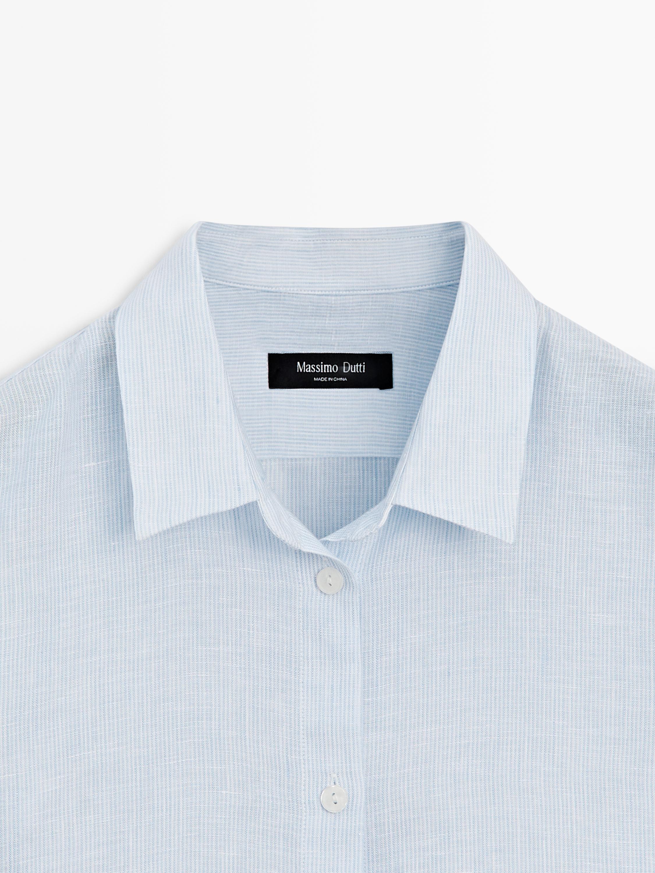 Regular fit 100% linen pinstriped shirt — SKY BLUE