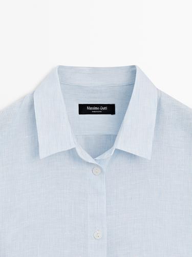 Regular fit 100% linen pinstriped shirt — SKY BLUE 9