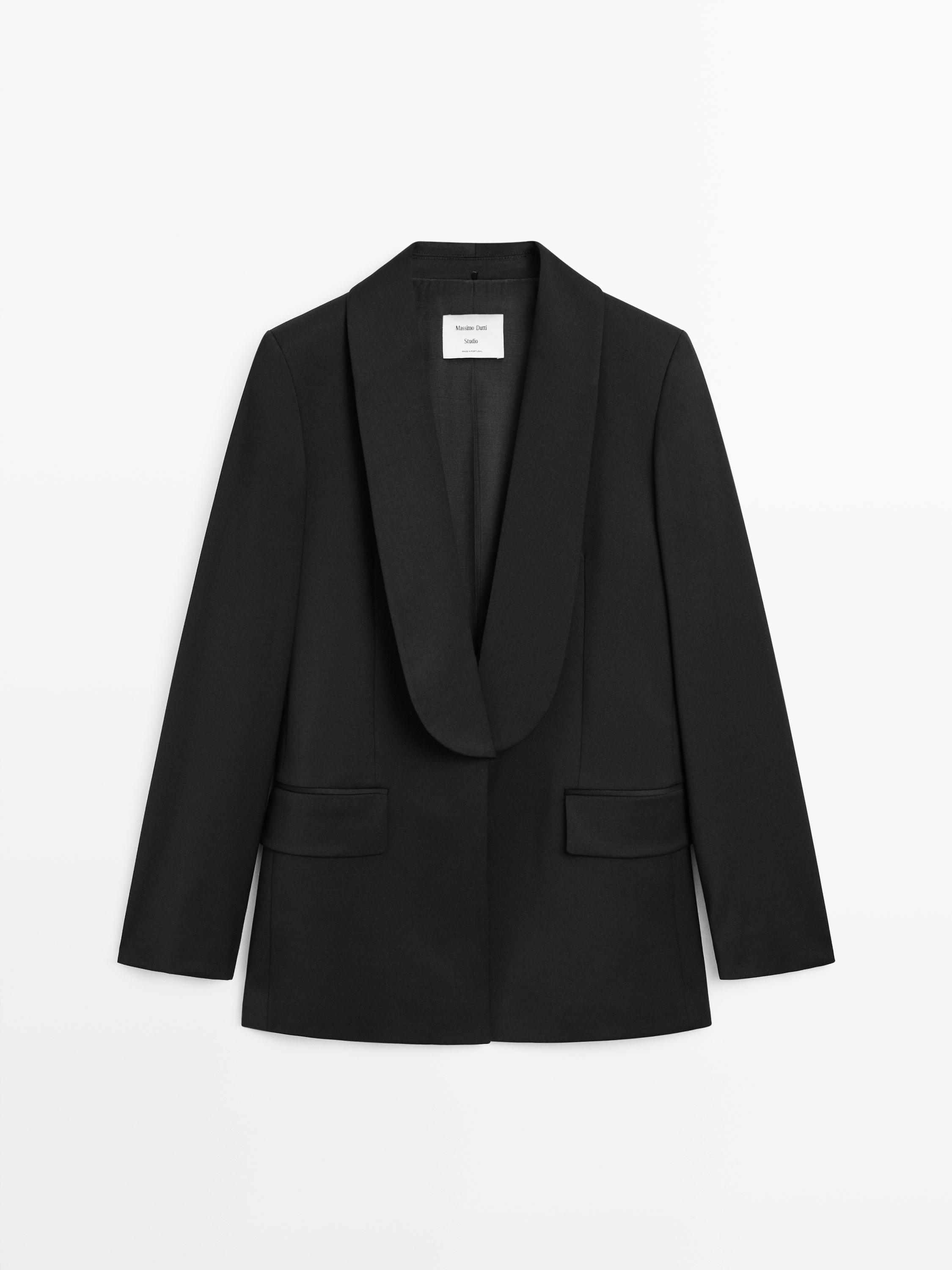 Wool blend blazer with lapel detail - STUDIO — BLACK
