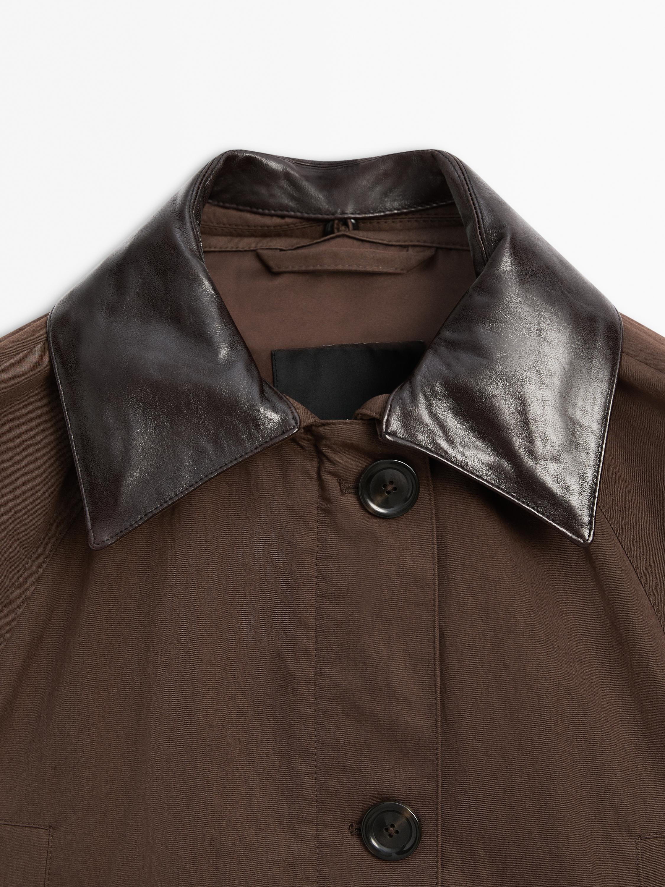 Cotton blend parka with detachable leather detail