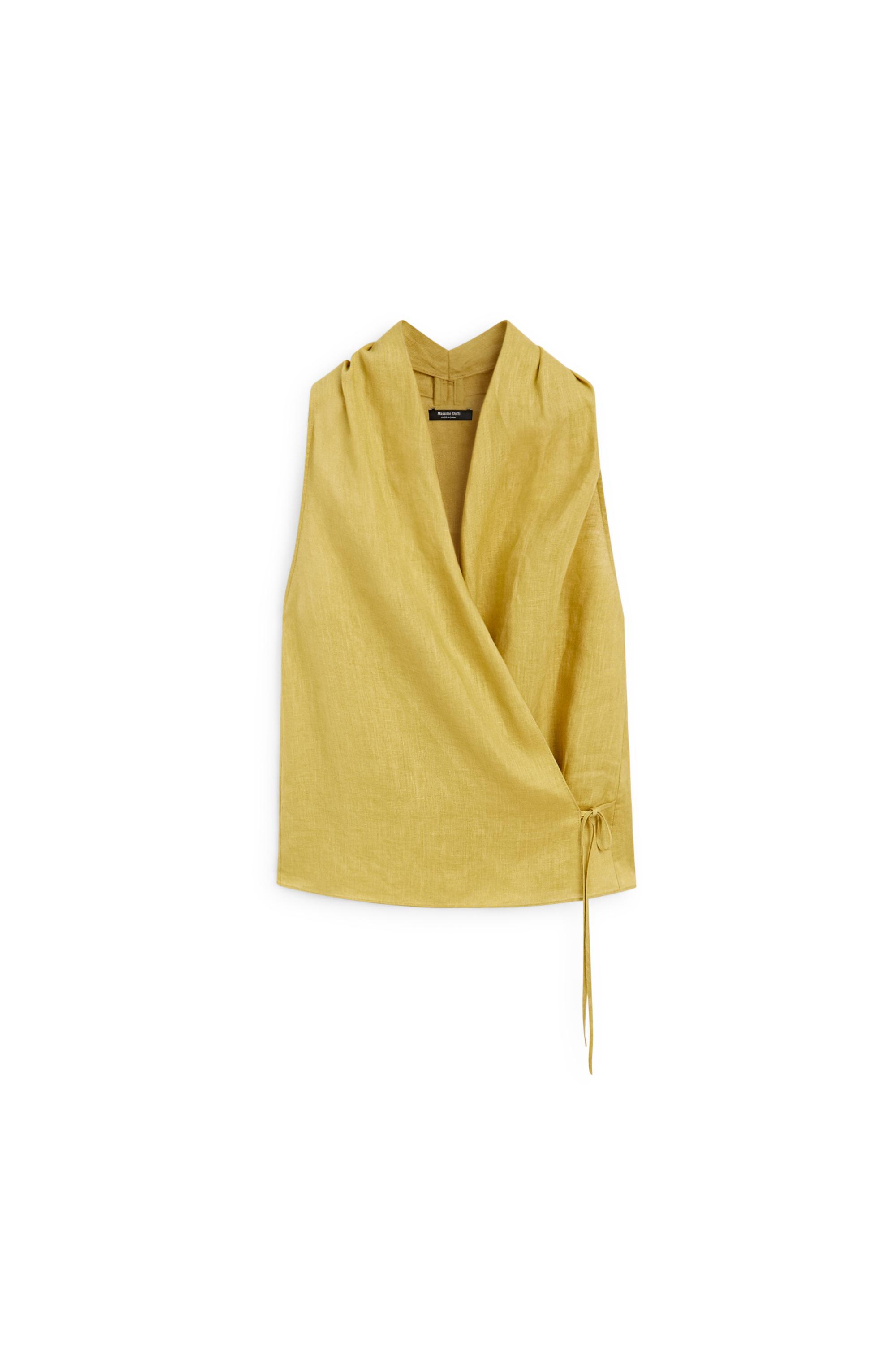100% linen crossover halter top — LIME