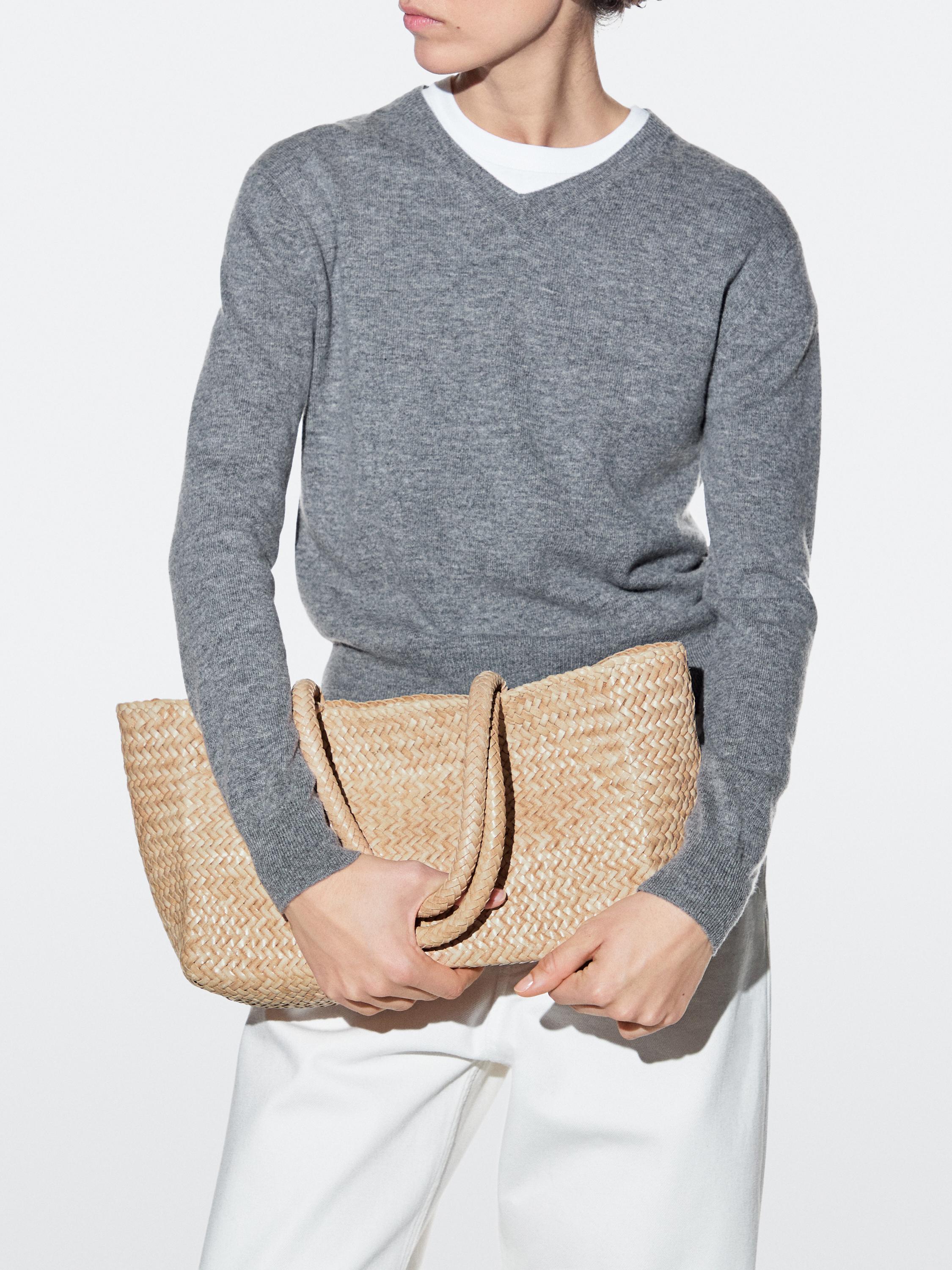 Medium braided nappa leather tote bag — CREAM