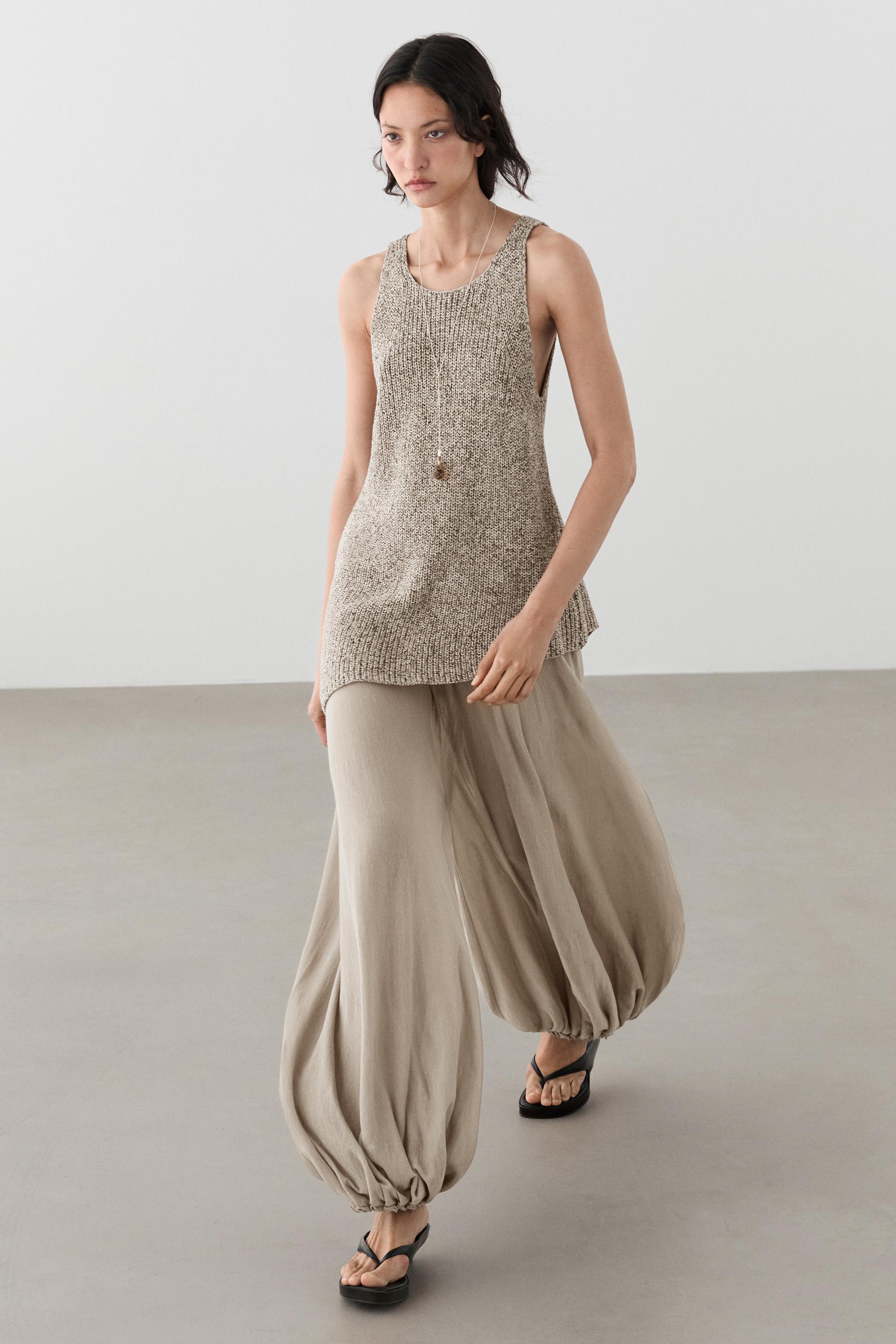 Sarouel trousers with wide waistband — NATURAL GREY