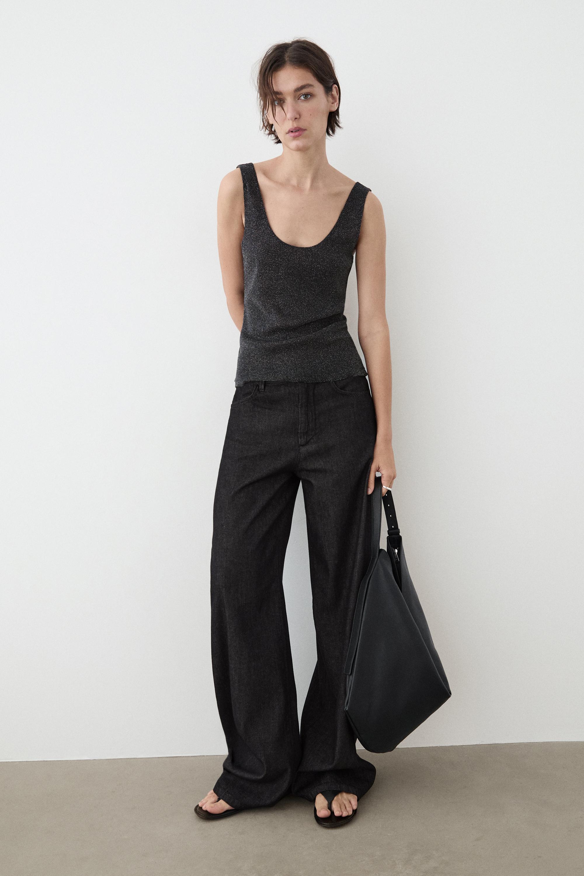Semi-sheer metallic-effect strappy top — LEAD