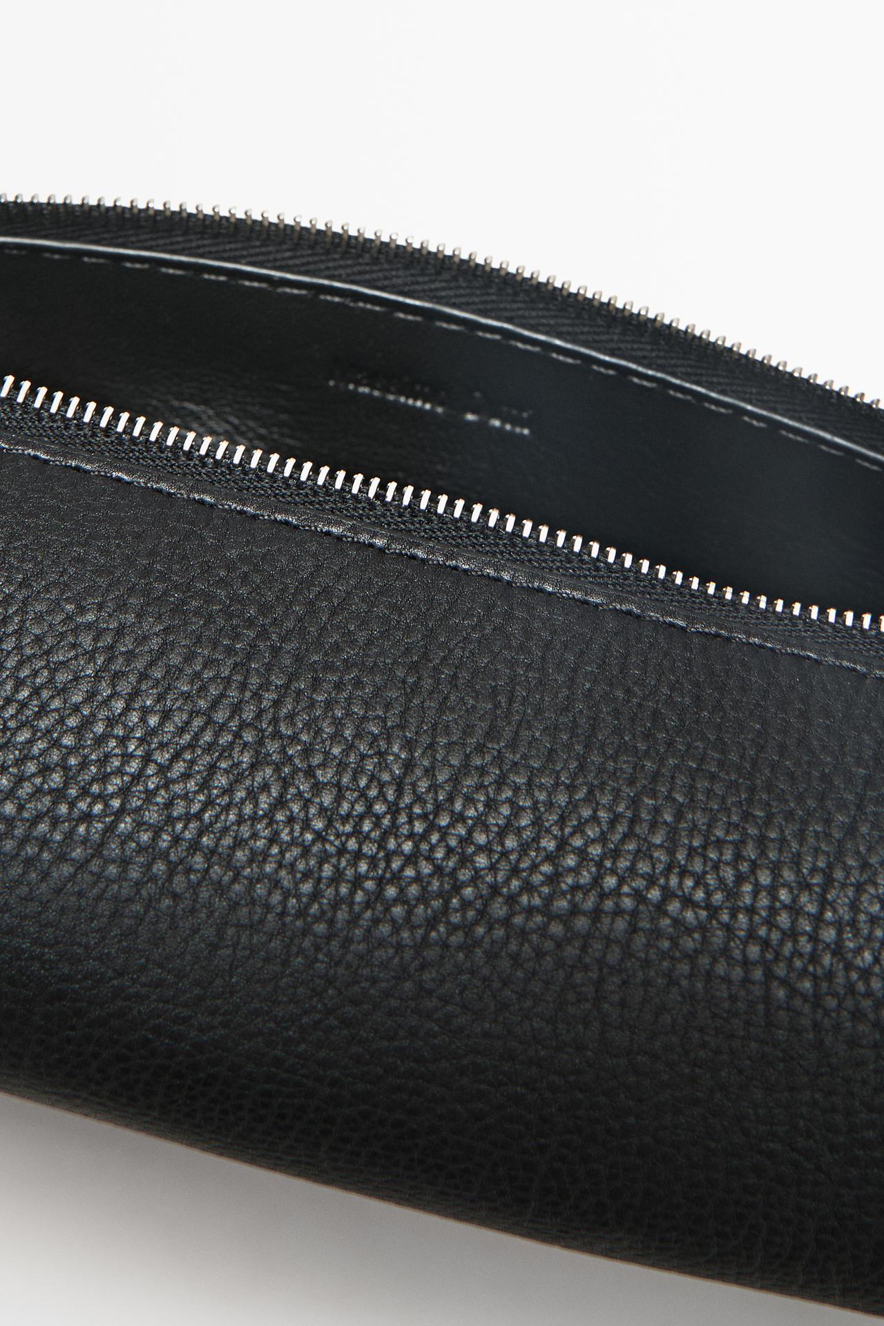 Nappa leather zip pouch — BLACK